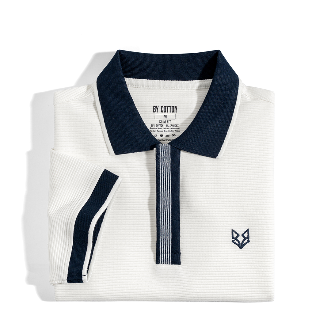 Mô tả Áo Thun Polo Nam Cao Cấp Gân Kem Thêu Fox Phối Bo By Cotton - 5