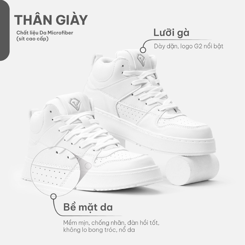 Mô tả Giày nam sneaker G2 STORE Athena dáng thao kiểu giày trắng đế cao giúp tăng chiều cao chính hãng - 1