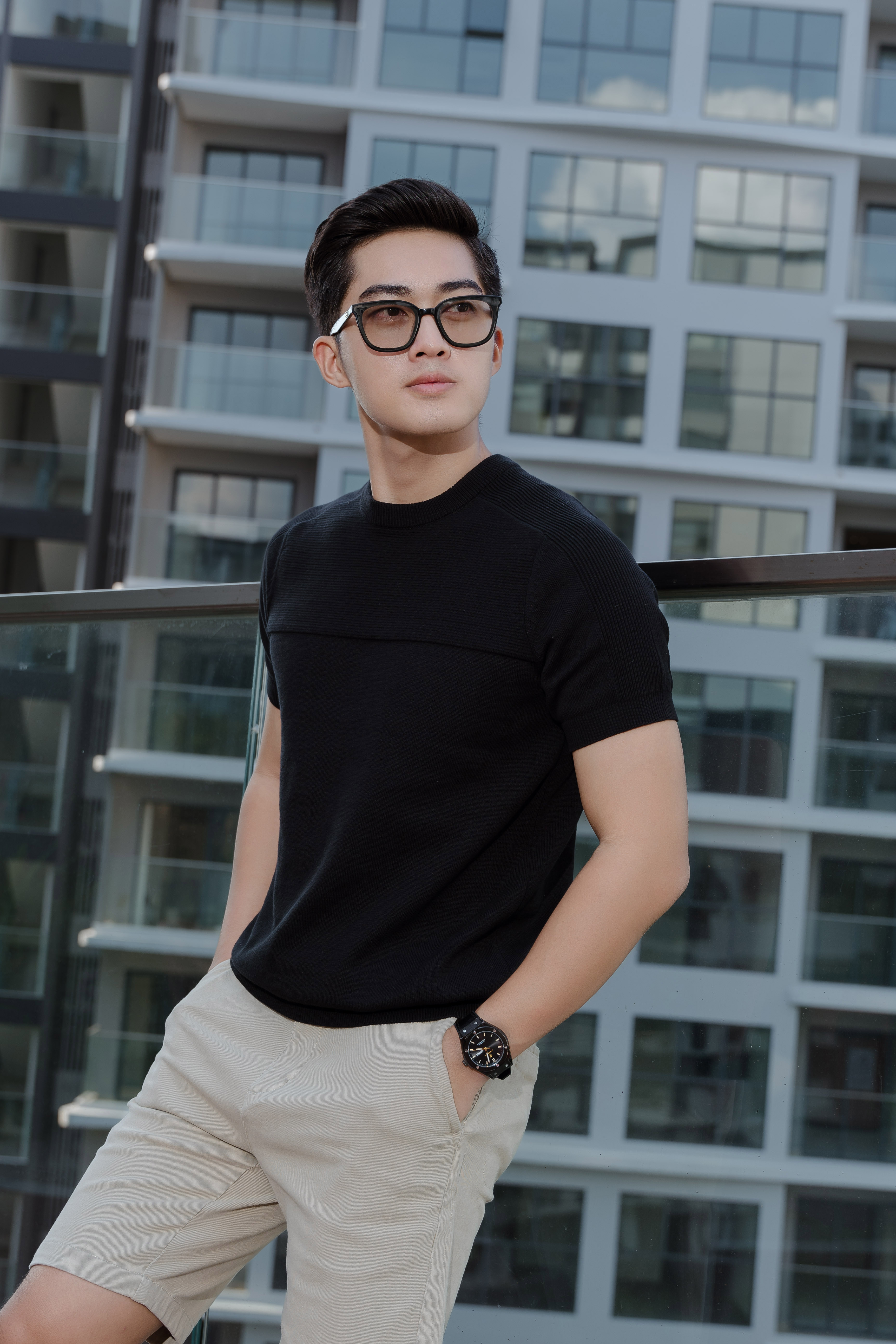 Mô tả Áo thun nam LEN DỆT KIM cotton cao cấp Mix Ribbed T-shirt thiết kế ôm dáng lịch lãm LEEVUS AT30 - 9