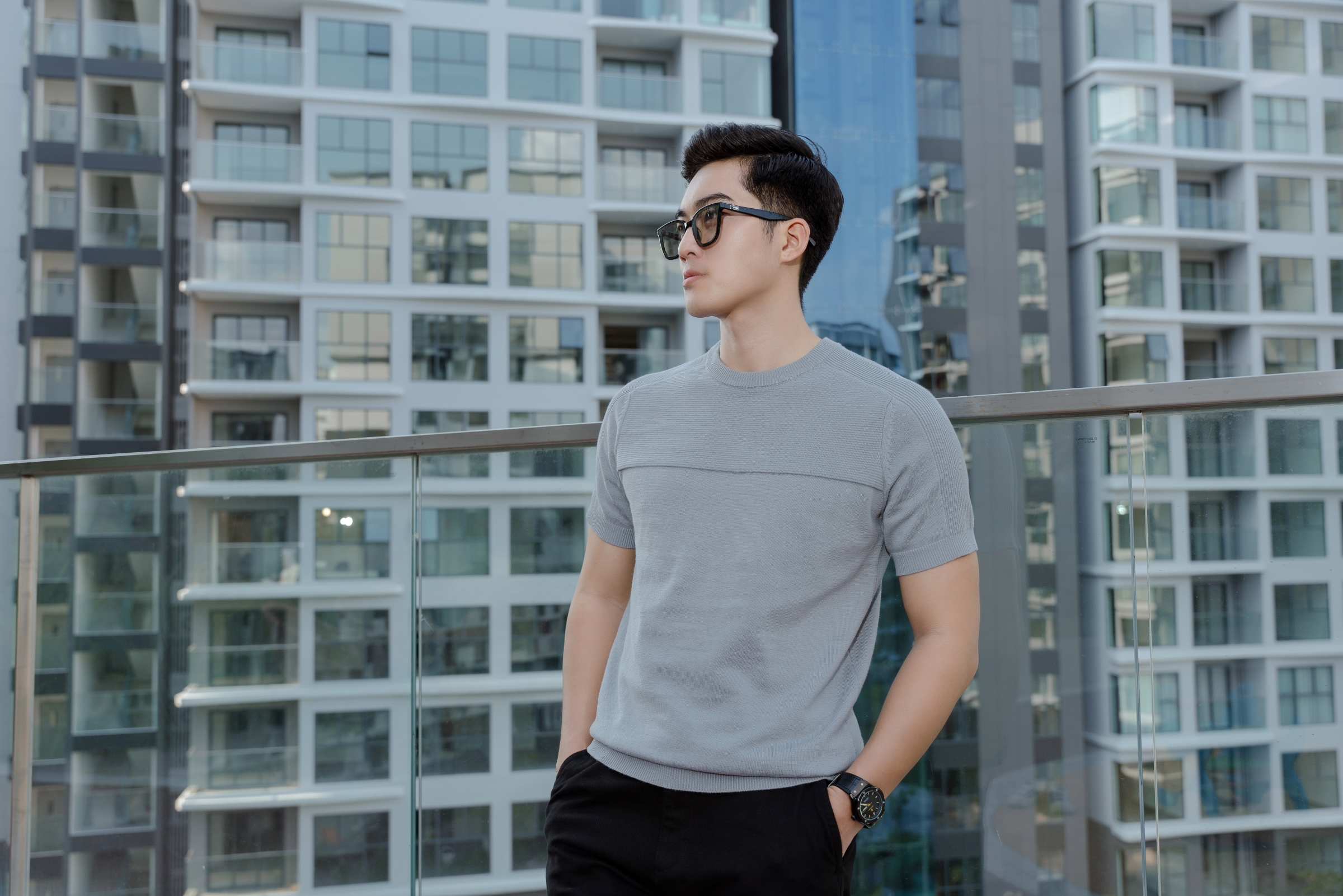 Mô tả Áo thun nam LEN DỆT KIM cotton cao cấp Mix Ribbed T-shirt thiết kế ôm dáng lịch lãm LEEVUS AT30 - 10