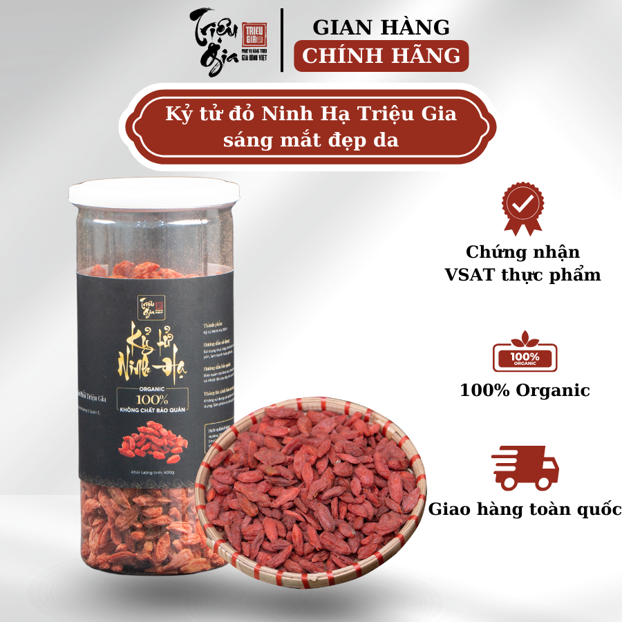 Mô tả Kỷ tử đỏ sấy khô Triệu Gia cao cấp giúp cải thiện thị lực, đẹp da, đảm bảo an toàn vệ sinh thực phẩm - 1