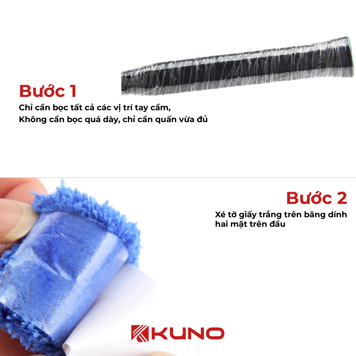 Mô tả Quấn Cán Vải vợt cầu lông QV10 KUNO Chính Hãng,dày,êm,mịn chống trơn túi 10 chiếc - 2