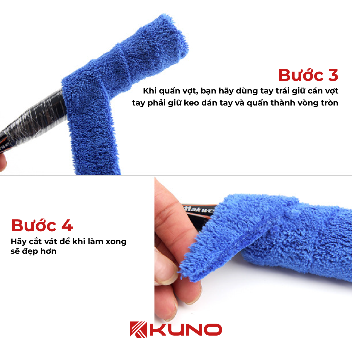 Mô tả Quấn Cán Vải vợt cầu lông QV10 KUNO Chính Hãng,dày,êm,mịn chống trơn túi 10 chiếc - 1