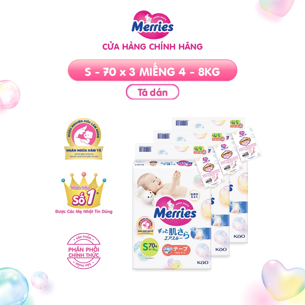 Mô tả Combo 3 Tã/bỉm dán Merries Size S70/M56 - 1