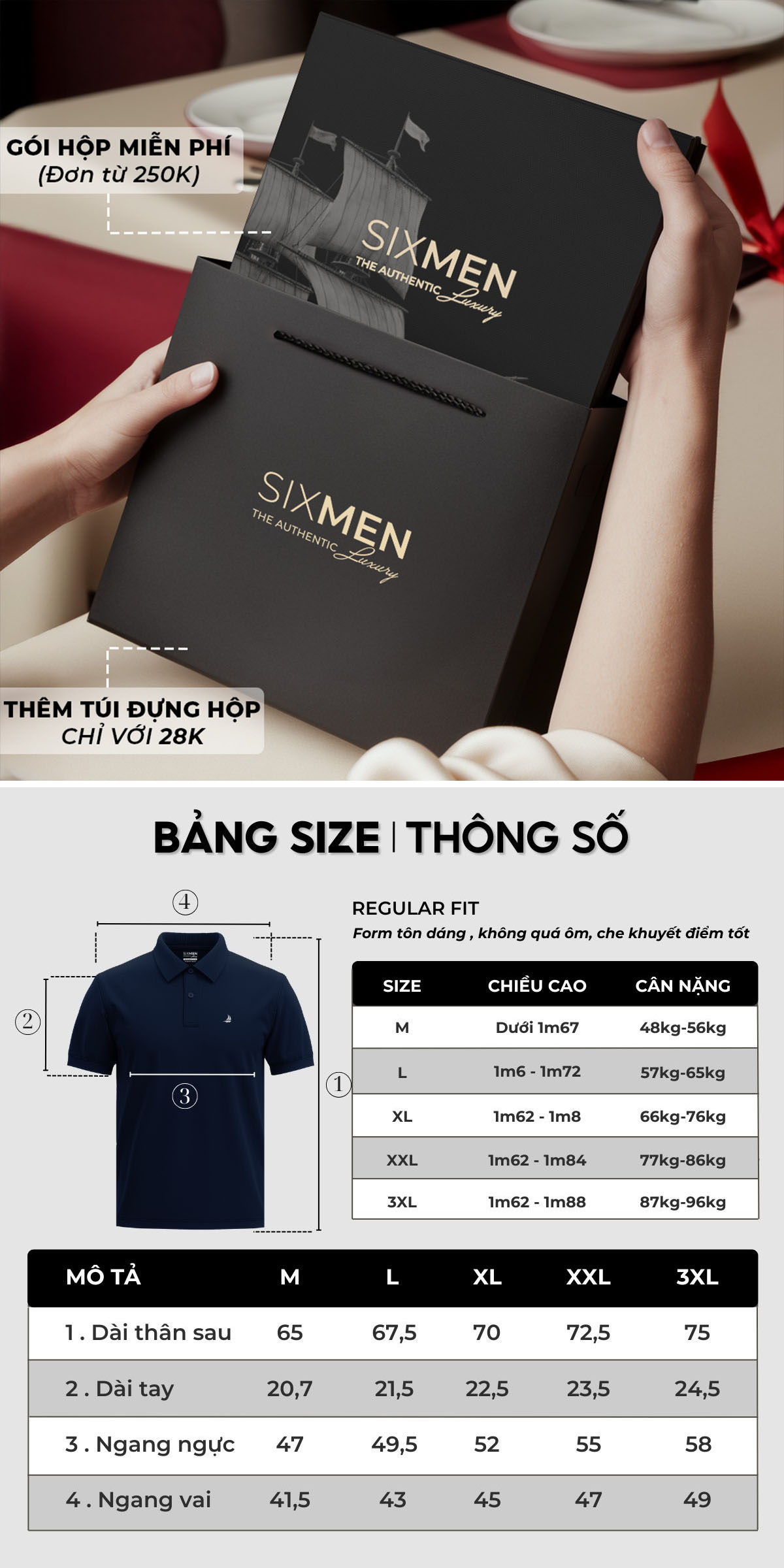 Mô tả Áo Polo nam cao cấp cổ bẻ [Tặng Hộp Gói Quà] - BASOR Polo SIXMEN - Vải cá sấu FeelMax Thoáng mát - 10