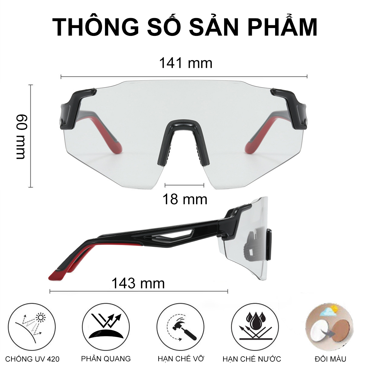 Mô tả Kính ĐỒI MÀU chắn bụi  ANDU phù hợp đi đường và hoạt động ngoài trời kiểu dáng thể thao - 2
