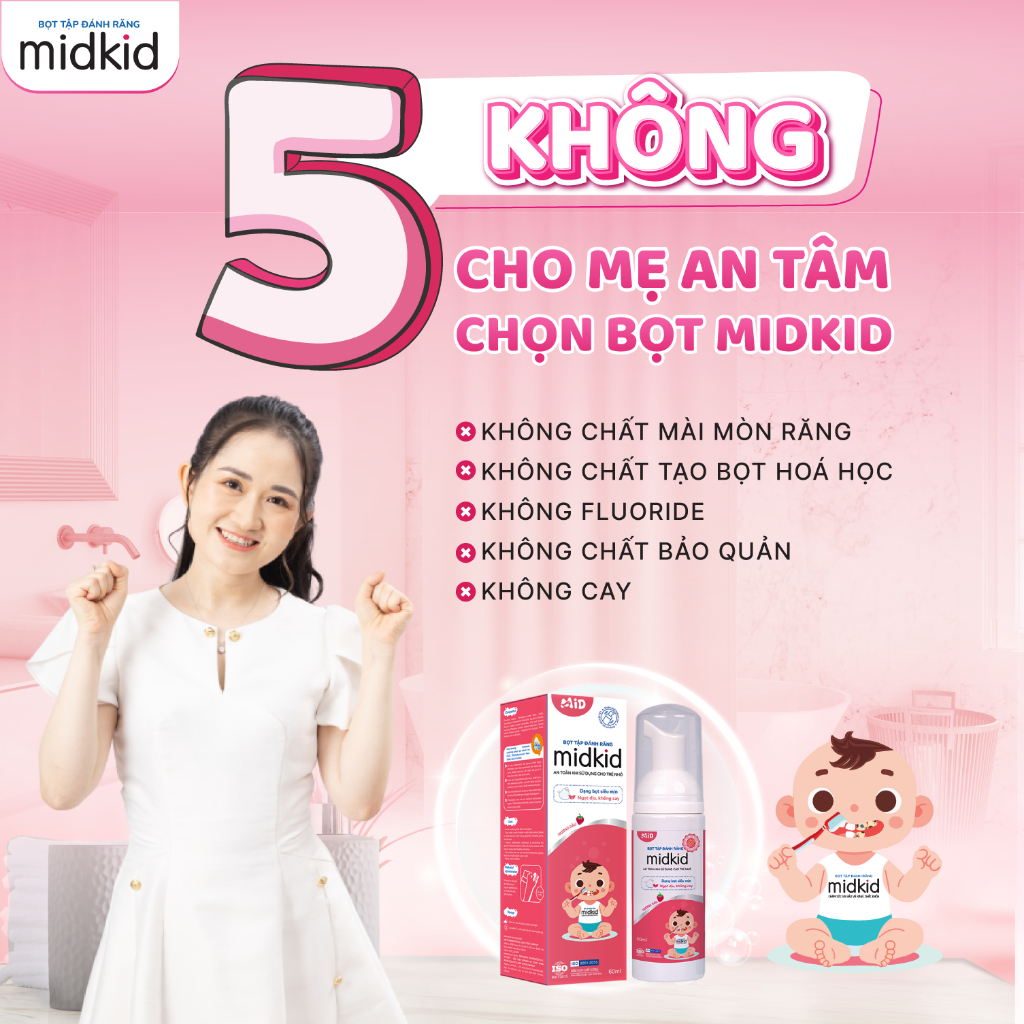 Mô tả Bọt tập đánh răng Midkid chính hãng vị Dâu 60ml cho bé từ 1 tuổi, hữu cơ, bọt mịn tan nhanh, an toàn - 3