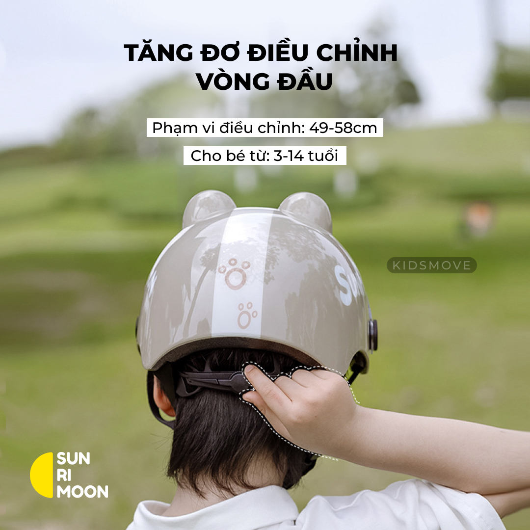 Mô tả Mũ bảo hiểm trẻ em có kính siêu nhẹ Sunrimoon WT-074, cho bé 3-14 tuổi, có chỉnh size vòng đầu - 3