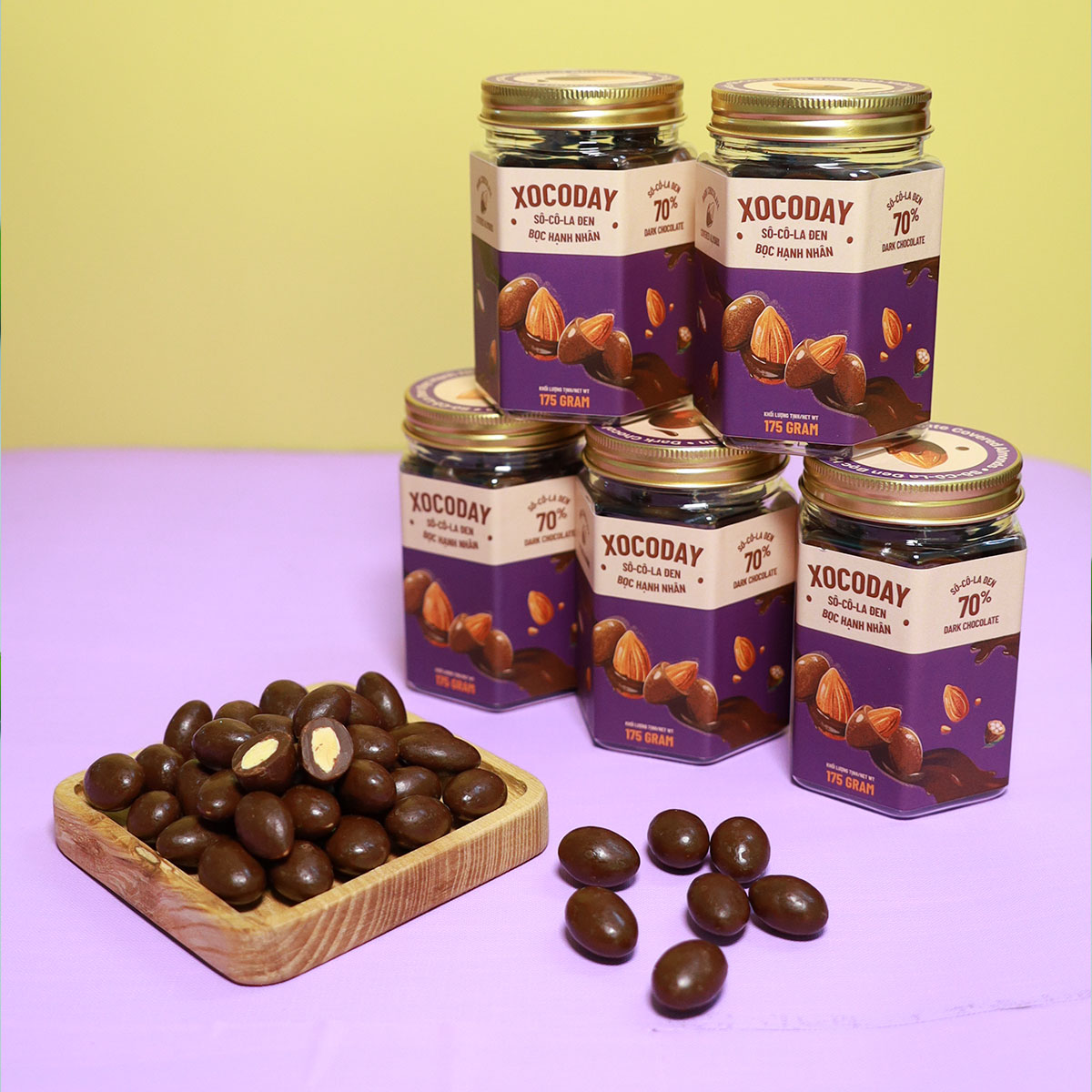 Mô tả Sô-cô-la đen bọc hạnh nhân Xocoday - Hủ 175g - HeydayCacao - 1
