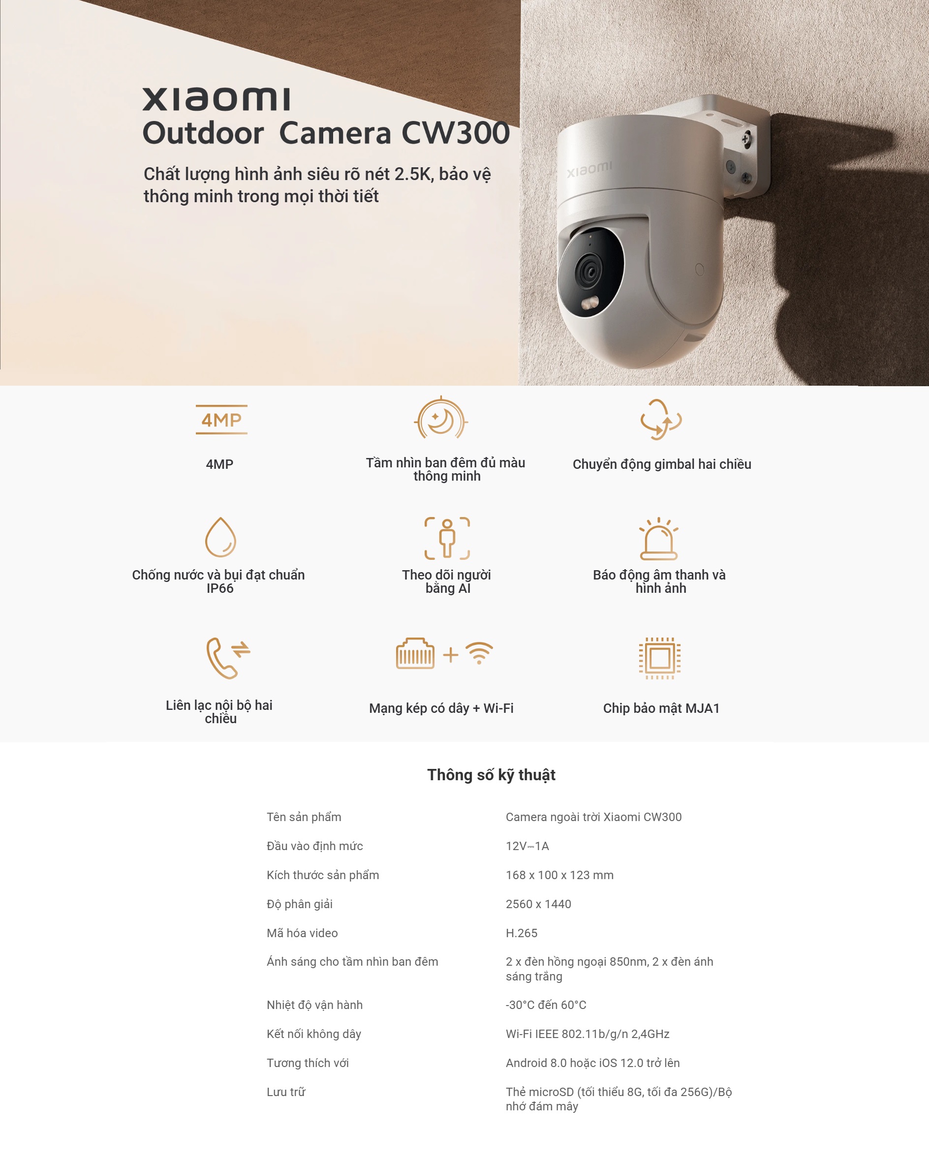 Mô tả Camera Ngoài Trời Xiaomi Outdoor Camera CW300 2.5K ,  AW300 2K , AW200 Full HD (Bản quốc tế - Bảo hành 12 tháng) - 4