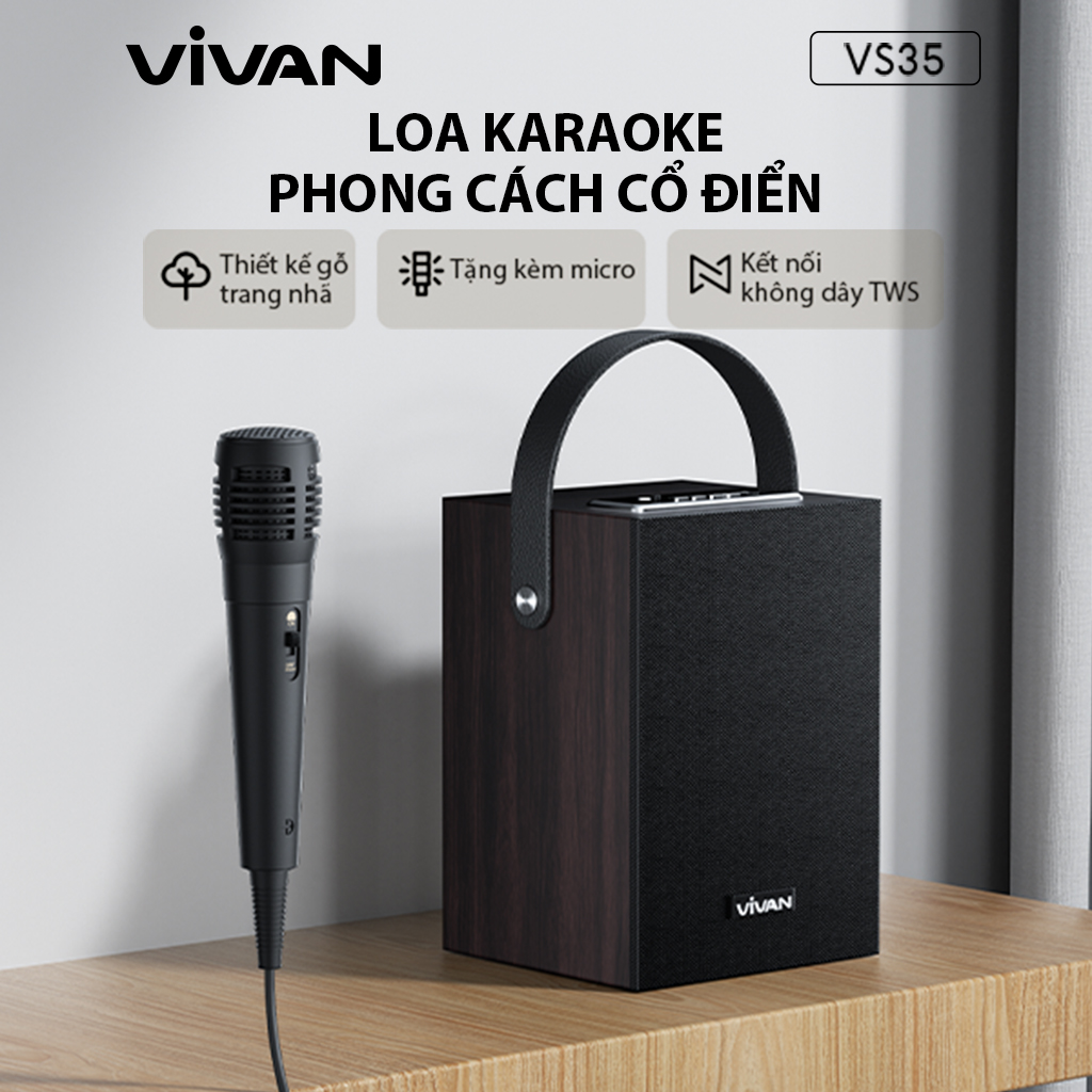 Mô tả Loa Bluetooth Karaoke phong cách cổ điển Đen VIVAN VS35 công suất 5W - 1