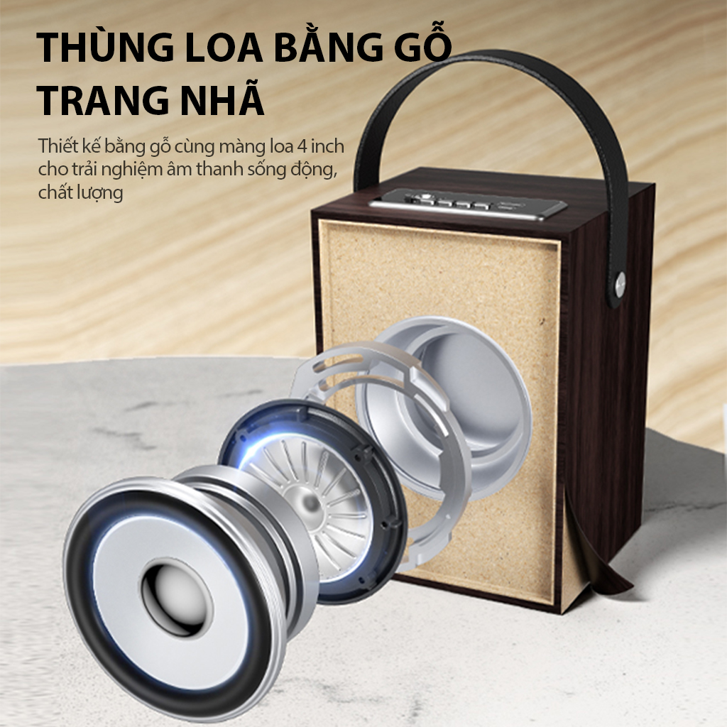 Mô tả Loa Bluetooth Karaoke phong cách cổ điển Đen VIVAN VS35 công suất 5W - 2