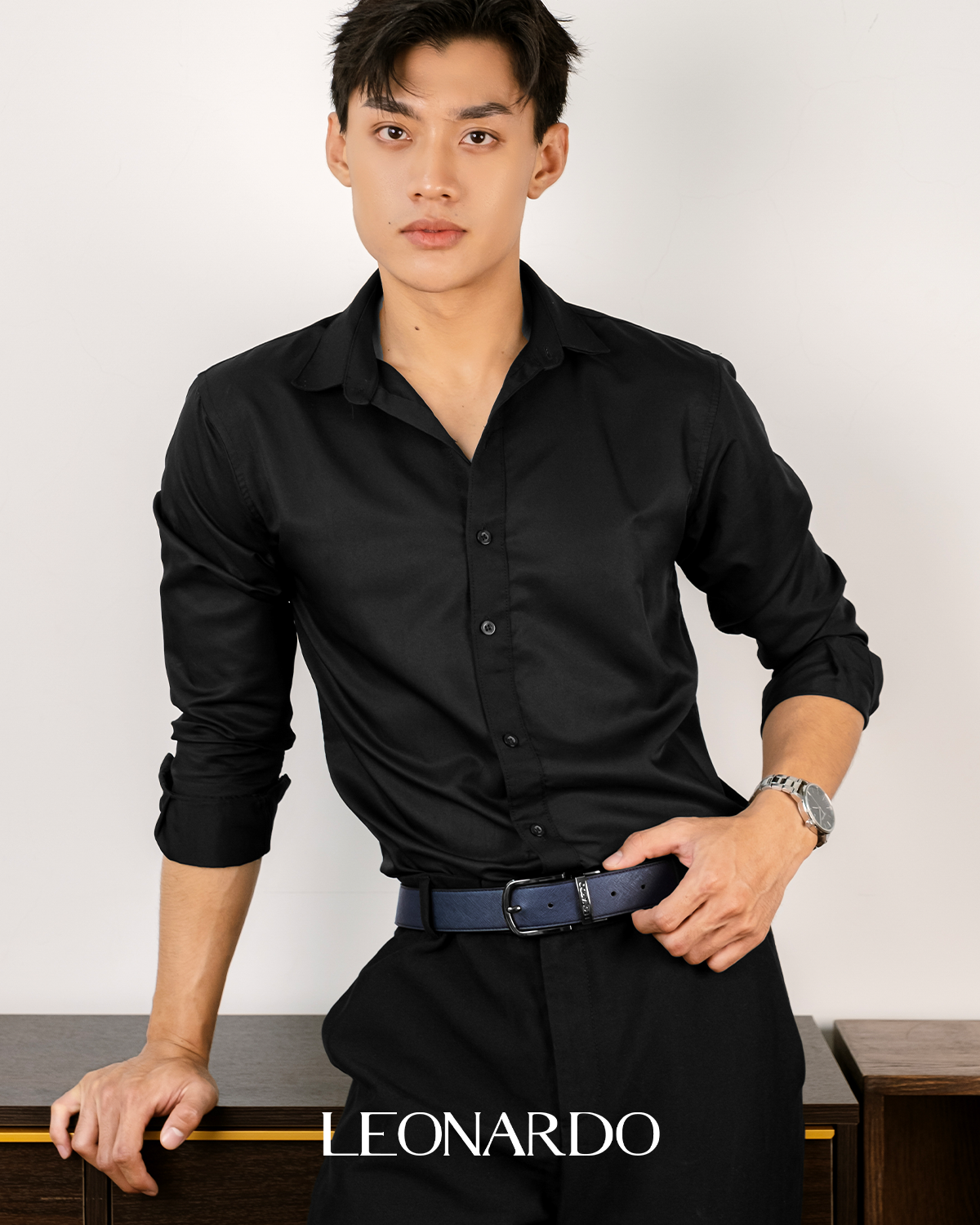 Mô tả Thắt Lưng Da Nam Cosmos Chất Liệu Da Microfiber Bền Bỉ Thương Hiệu LEONARDO - 2
