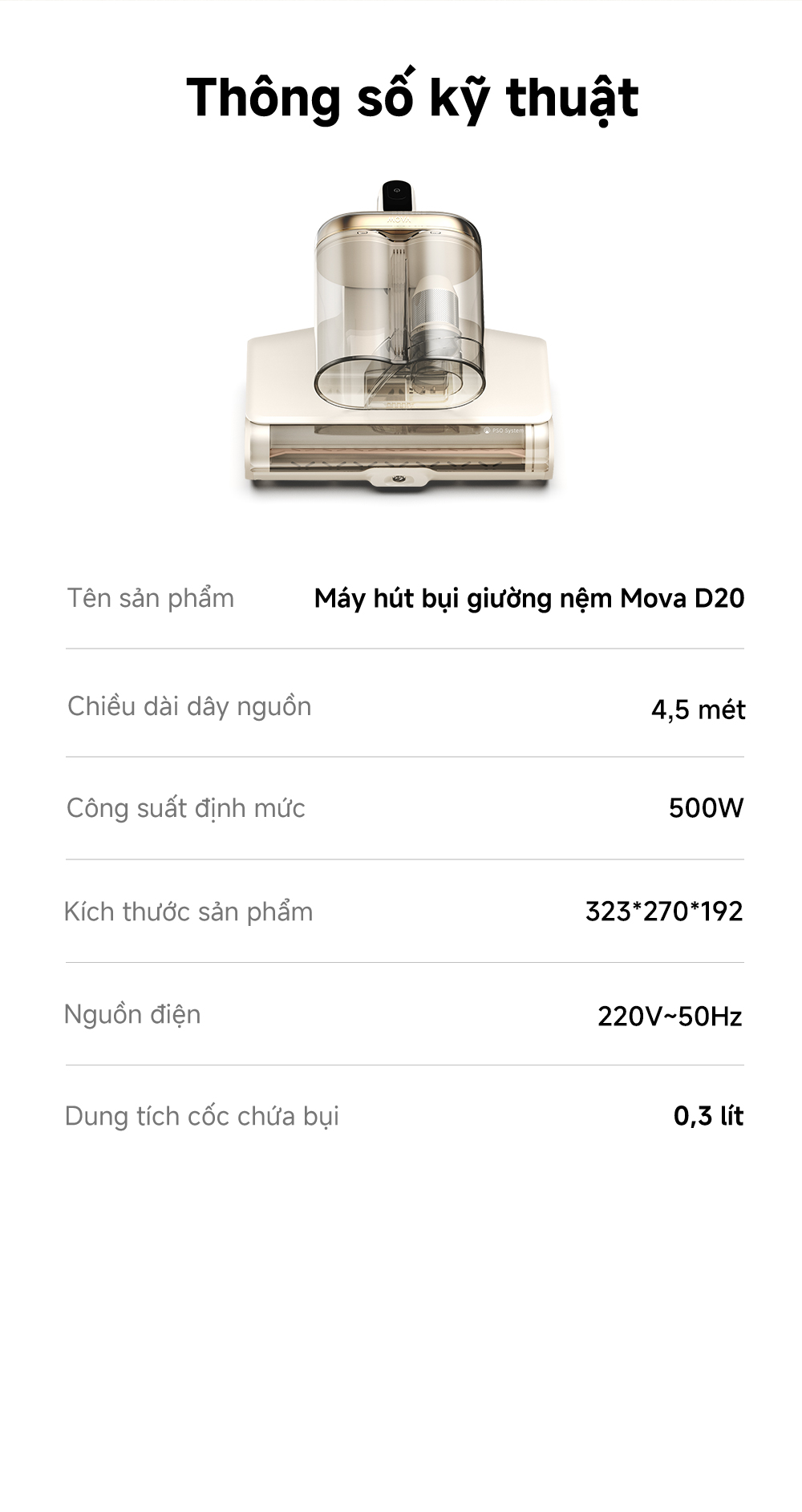 Mô tả Máy hút bụi giường nệm Mova D20 SEA - Hàng chính hãng - Bảo hành 12 tháng - 12
