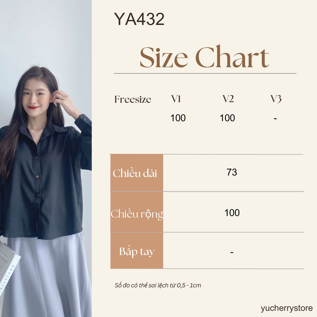 Mô tả YU CHERRY | Áo sơ mi nữ tay bồng đuôi cá Freesize Basic Shirt YA432 - 1