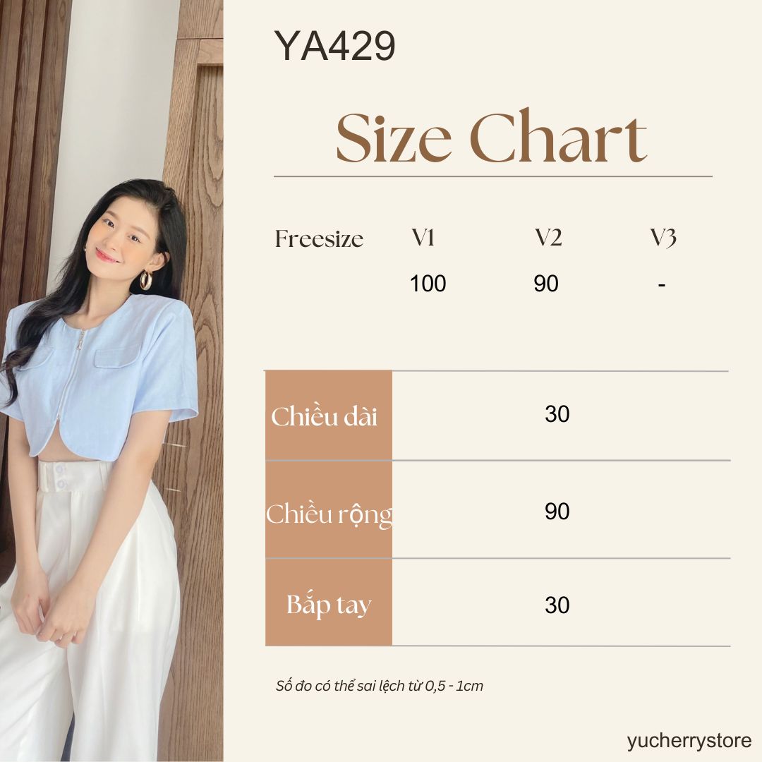 Mô tả YU CHERRY | Áo Blazer nữ tay ngắn, hai túi trước, vạt bầu Pocket Zipper Blazer YA429 - 1