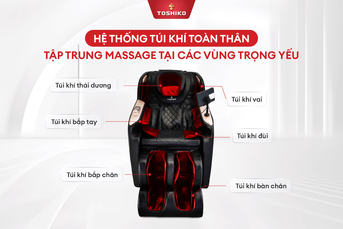 Hệ thống túi khí ghế massage Toshiko T82