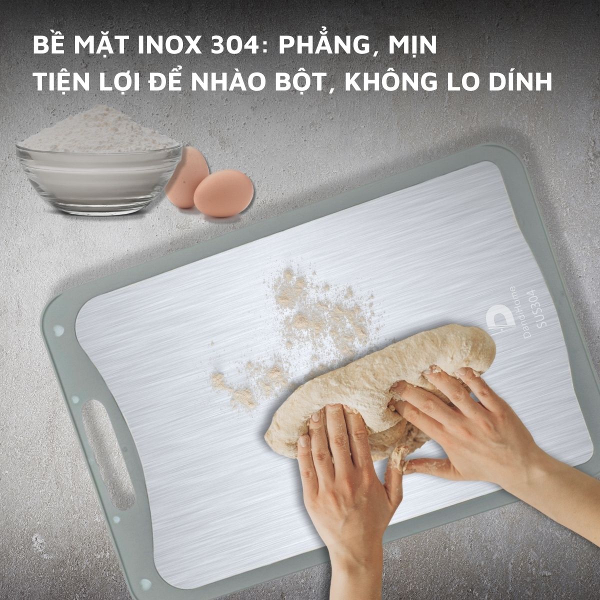 Mô tả Thớt inox 304 và nhựa kháng khuẩn DandiHome cao cấp hai mặt - Hàng chính hãng - 8