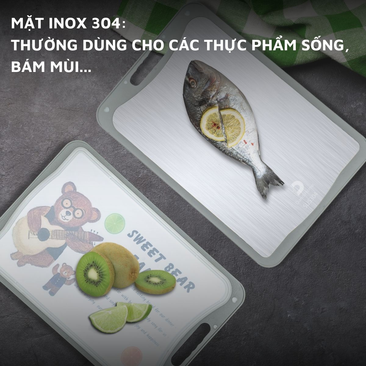 Mô tả Thớt inox 304 và nhựa kháng khuẩn DandiHome cao cấp hai mặt - Hàng chính hãng - 6