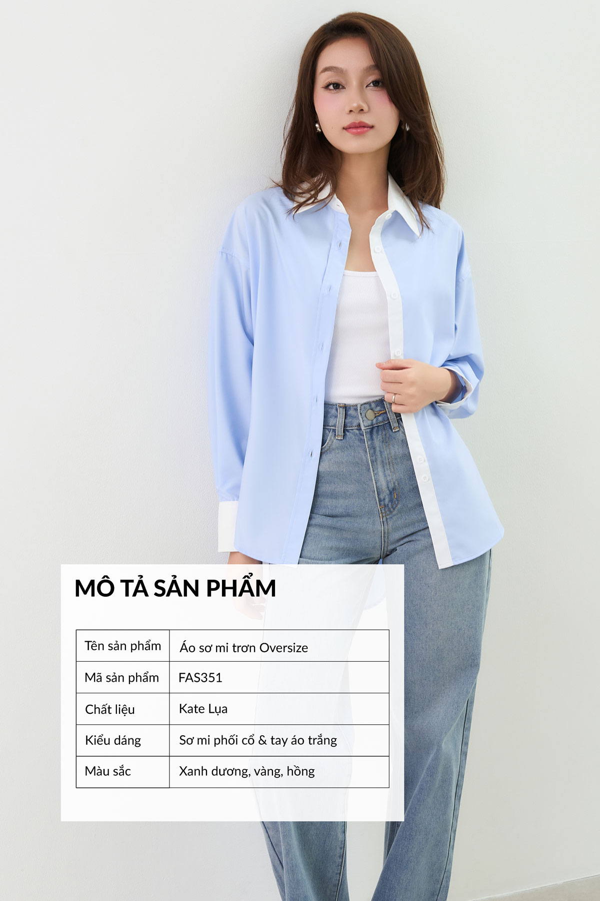 Áo sơ mi nữ Gillee dáng oversized màu xanh dương