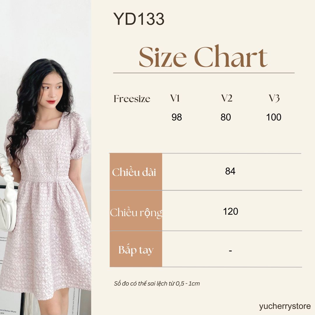 Mô tả YU CHERRY | Đầm tay phồng, cổ vuông chất vải tafta Cindy Pattern Dress YD133 - 1