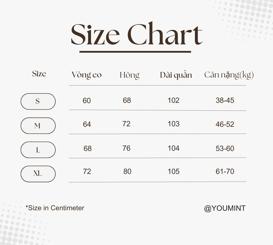 Bảng size quần ống loe YOUMINT