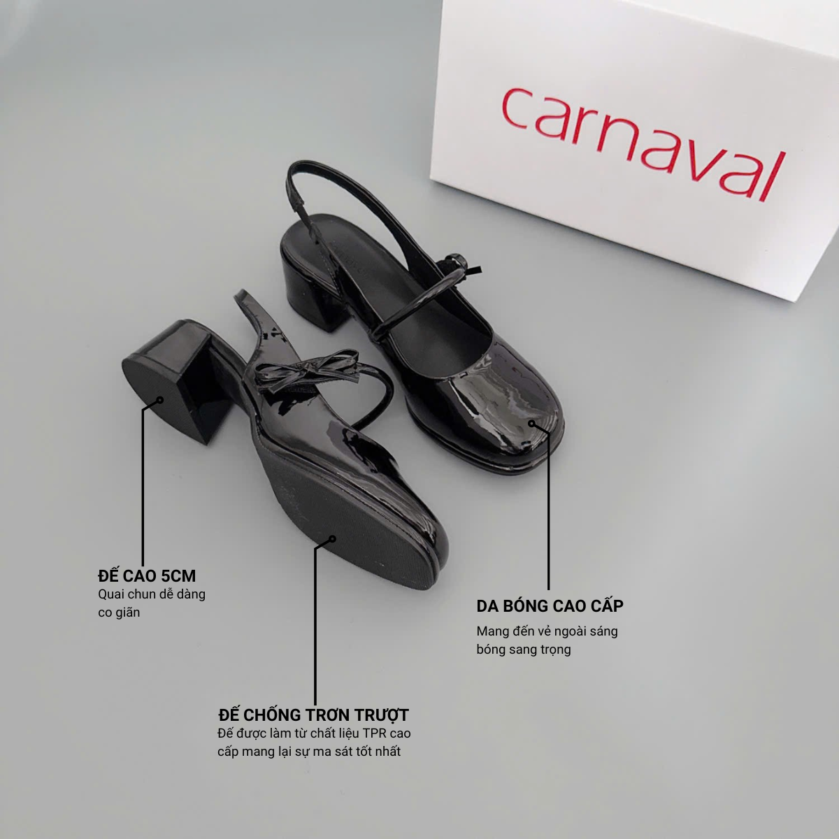 Mô tả Giày Mary Jane Nữ Da Bóng Carnaval Gót Vuông Cao 5cm Phong Cách Tiểu Thư - VS116 - 3