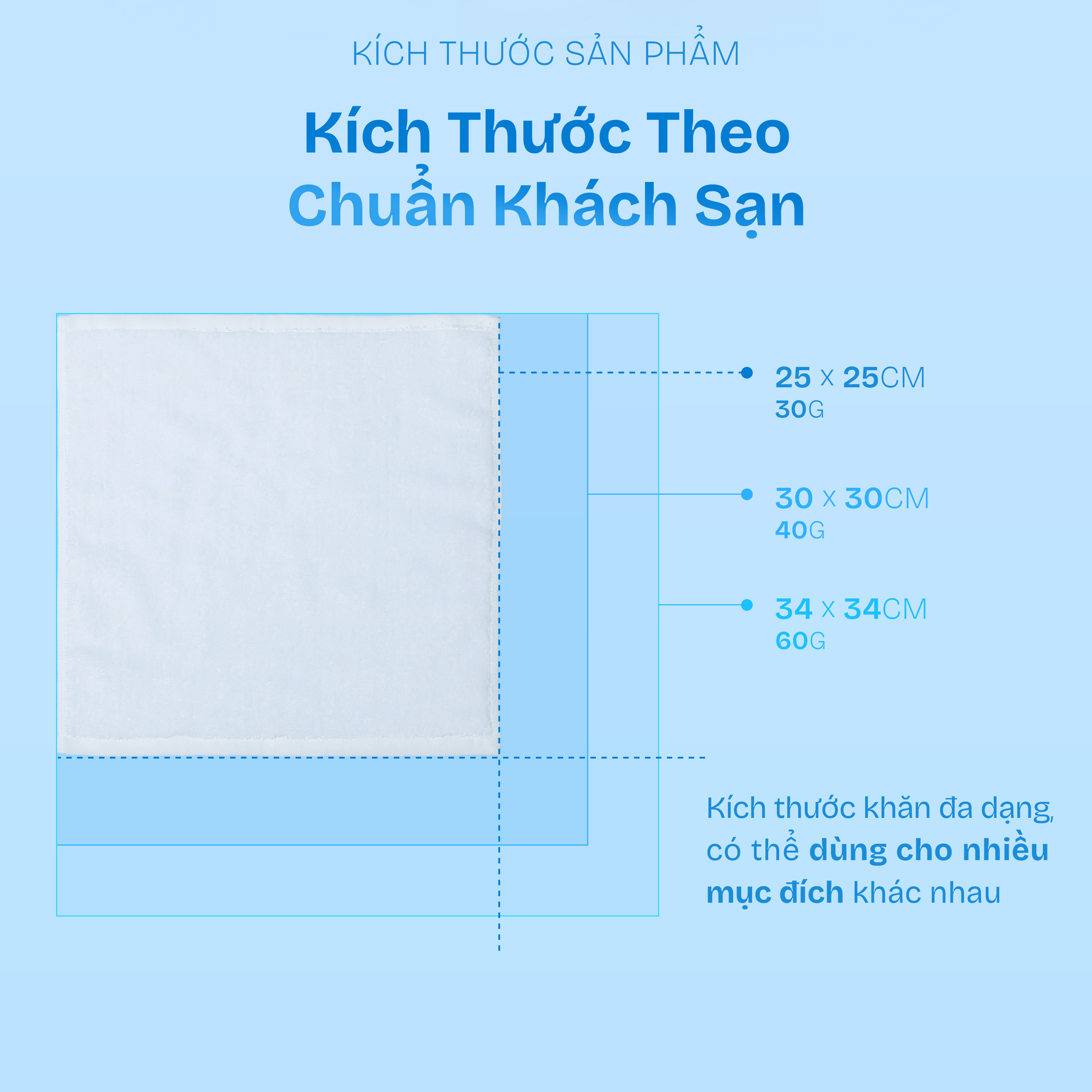 Mô tả Khăn trắng vuông CHU MY 100% cotton, tiêu chuẩn khách sạn 5 sao, đa dạng kích thước - 2