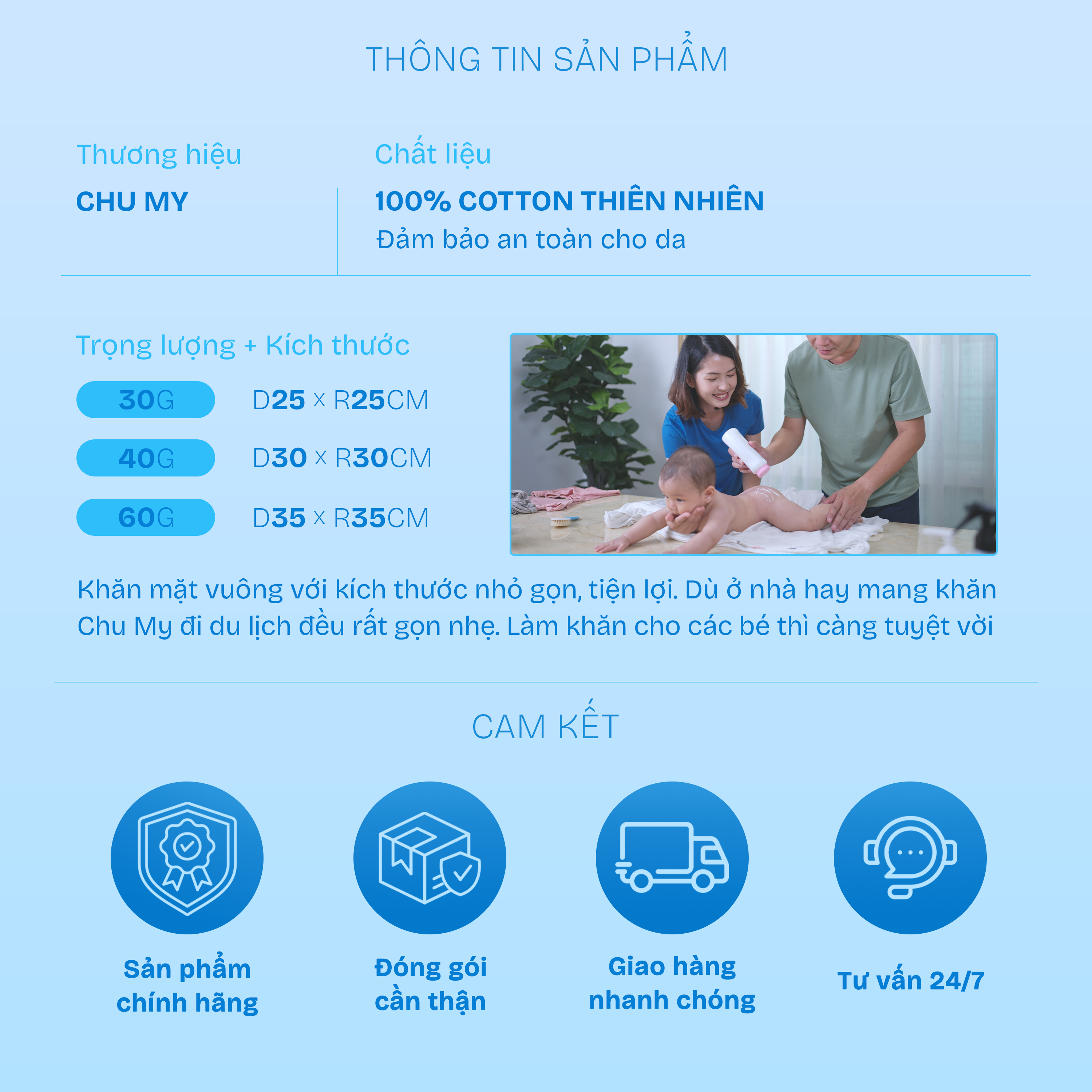 Mô tả Khăn trắng vuông CHU MY 100% cotton, tiêu chuẩn khách sạn 5 sao, đa dạng kích thước - 8