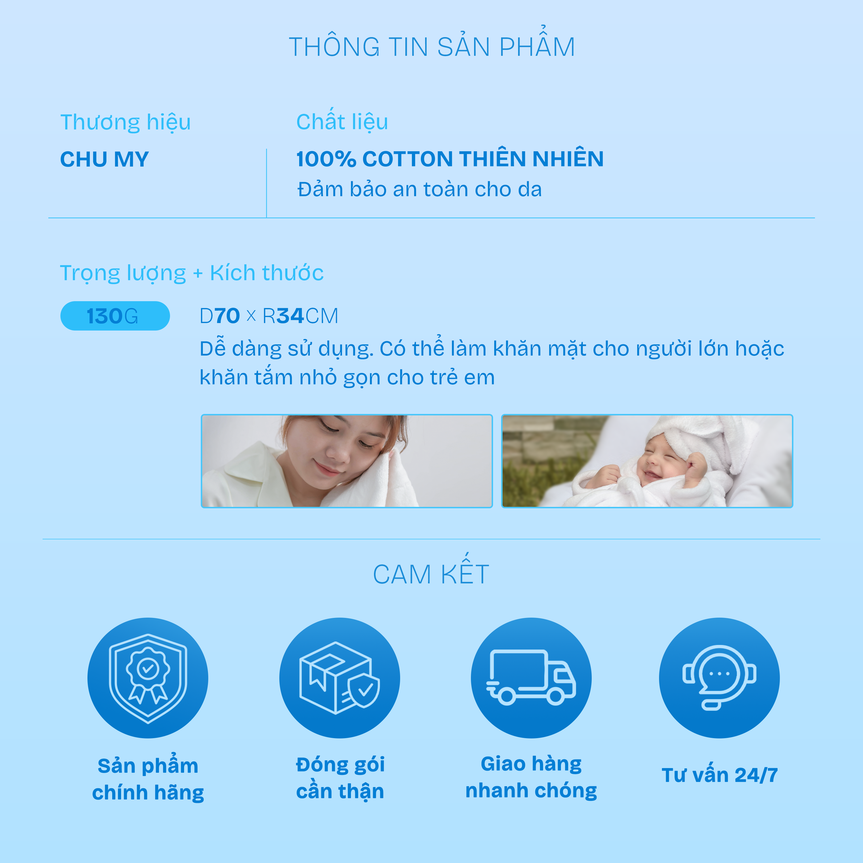 Mô tả Khăn mặt cotton CHU MY – Sạch, mềm, trắng chuẩn 5 sao, thấm hút vượt trội (34x70cm) - 8