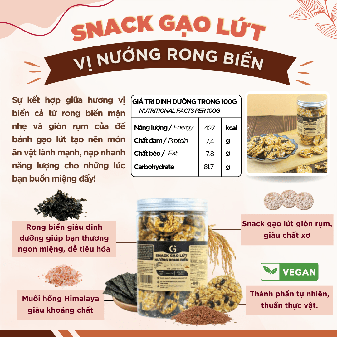 Mô tả Snack gạo lứt ngũ cốc nguyên hạt GUfoods (80g) - Không đường, Không chiên dầu, Thanh đạm, Lành mạnh, Eat clean, Healthy - 10