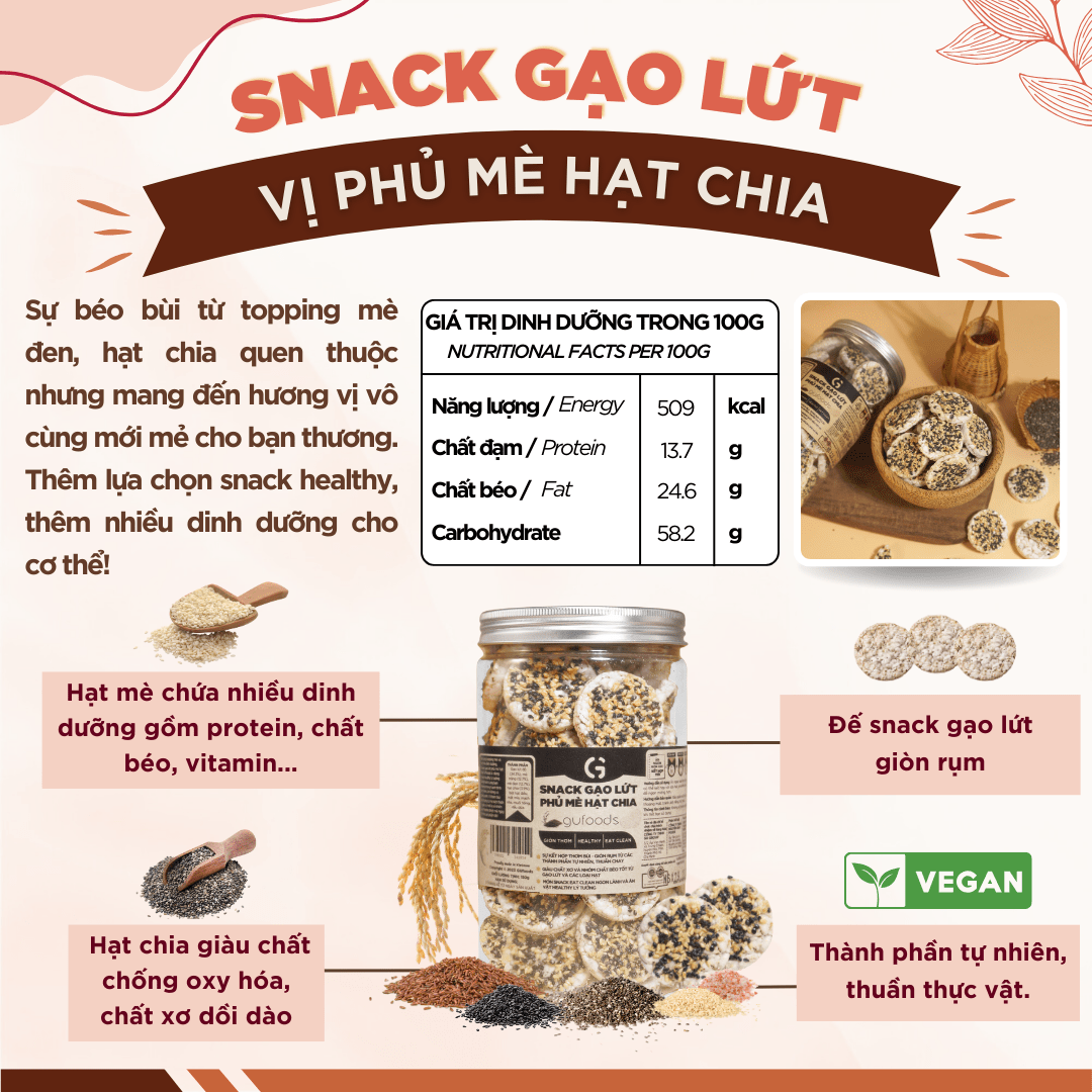 Mô tả Snack gạo lứt ngũ cốc nướng socola GUfoods (Hũ 100g) - Giòn rụm, Thơm ngon, Ăn vặt healthy, Eat clean, Thuần chay - 9