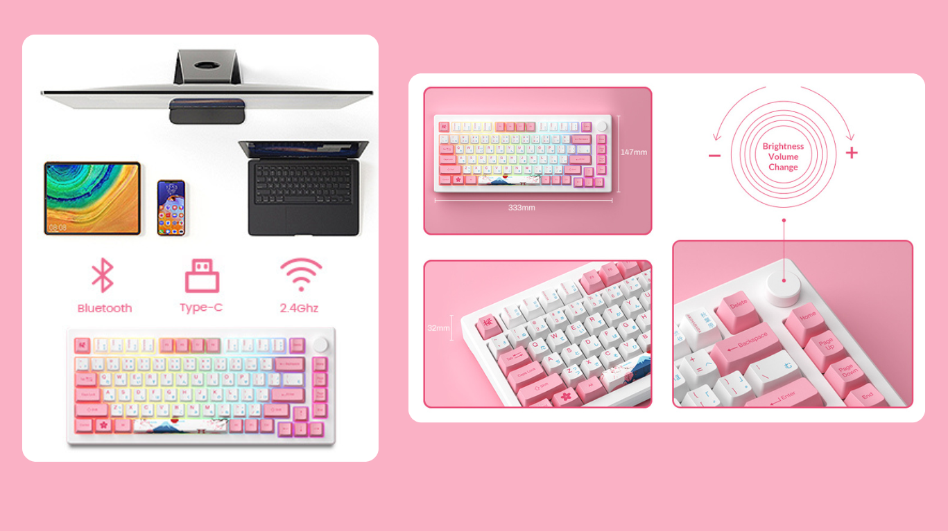 Mô tả Tặng quạt tản nhiệt 529k - Bàn phím AKKO MOD007B-HE PC Tokyo Sakura Pink Magnetic Switch - 8