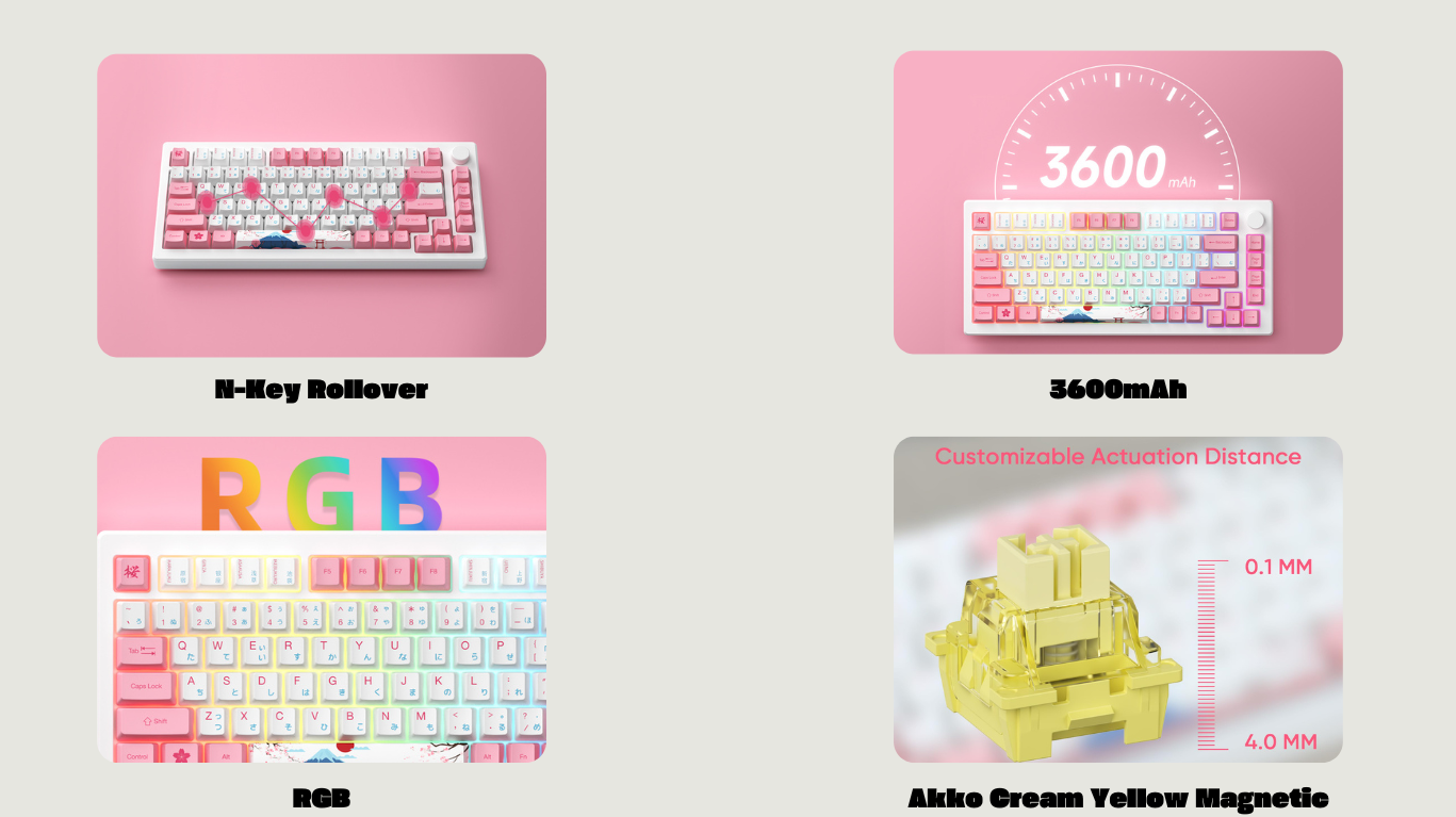 Mô tả Tặng quạt tản nhiệt 529k - Bàn phím AKKO MOD007B-HE PC Tokyo Sakura Pink Magnetic Switch - 9