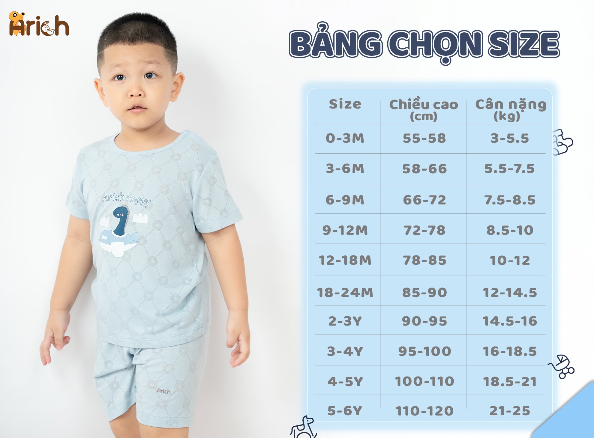 Mô tả Bộ cộc tay cài vai arich, vải sợi tre thông hơi, mát , rất mát, size 9M đến 5 tuổi - 4