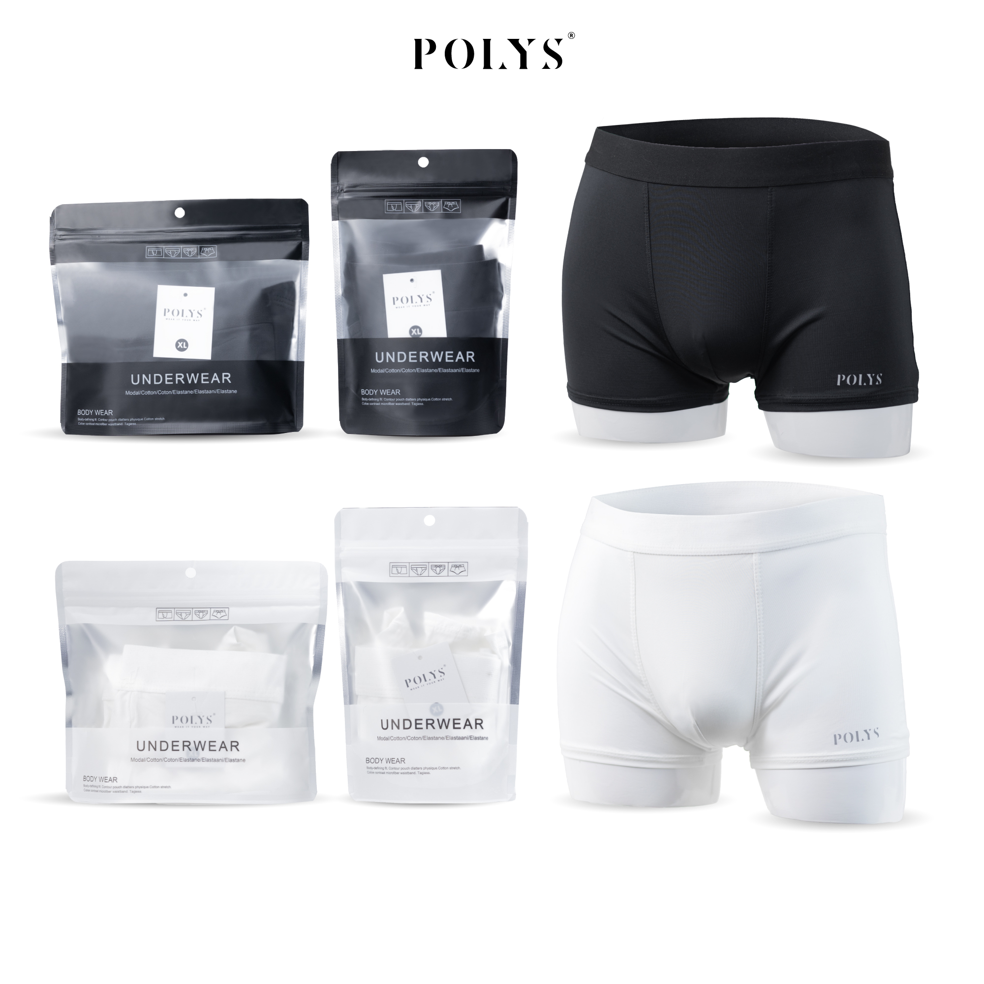 Mô tả Quần lót Boxer nam Trắng Đen, Quần lót nam chất thun lạnh mịn mát, giãn và thoáng khí, BOXER POLYS - 2
