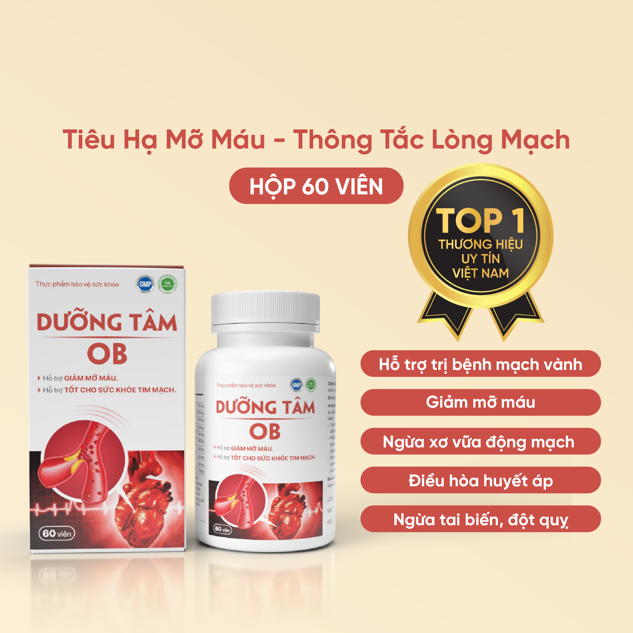 Mô tả Viên uống Dưỡng Tâm OB Hỗ Trợ Giảm Mỡ Máu, Cải Thiện Sức Khỏe Tim Mạch ( Hộp 60 viên) - ZLove - DTOB - 1
