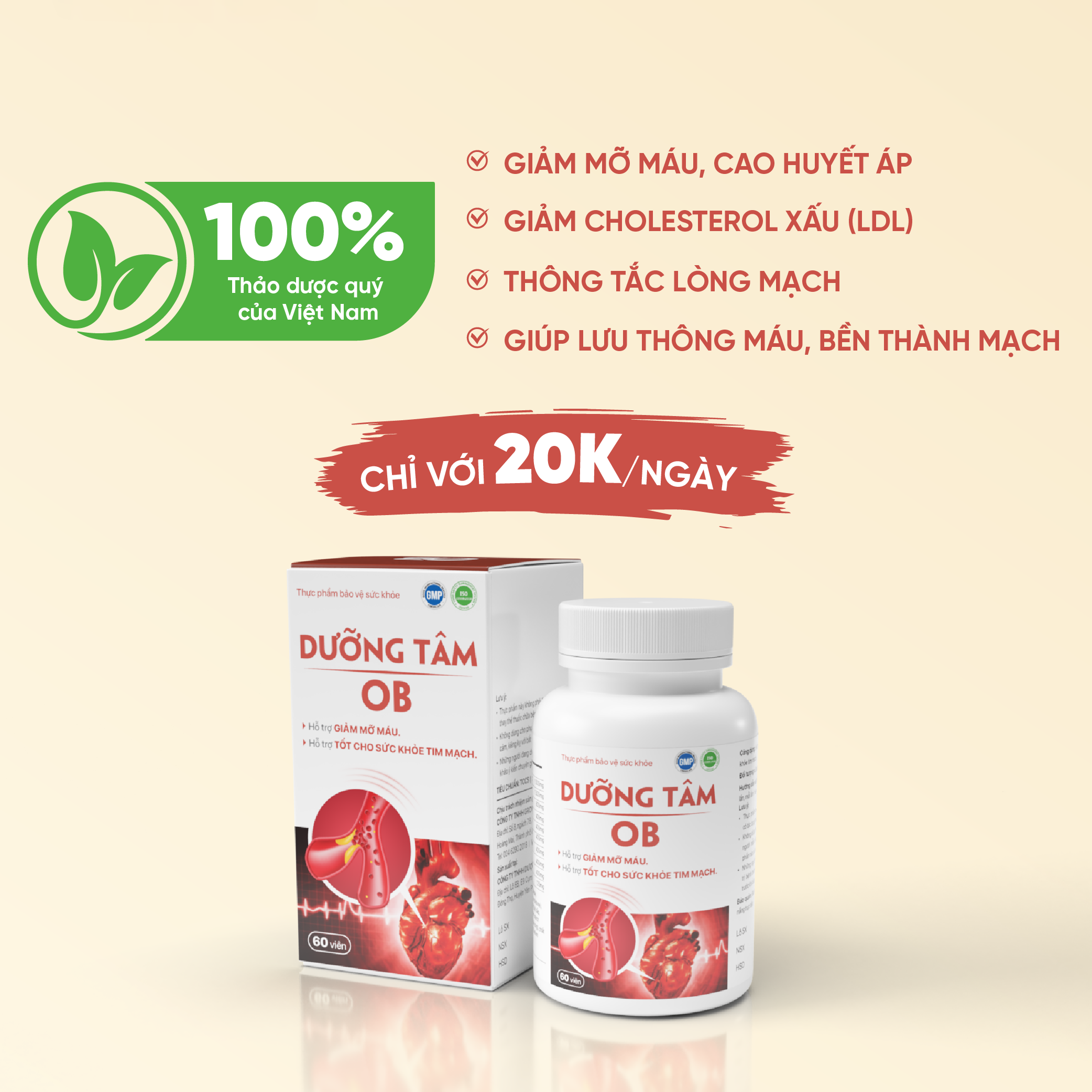 Mô tả Viên uống Dưỡng Tâm OB Hỗ Trợ Giảm Mỡ Máu, Cải Thiện Sức Khỏe Tim Mạch ( Hộp 60 viên) - ZLove - DTOB - 2
