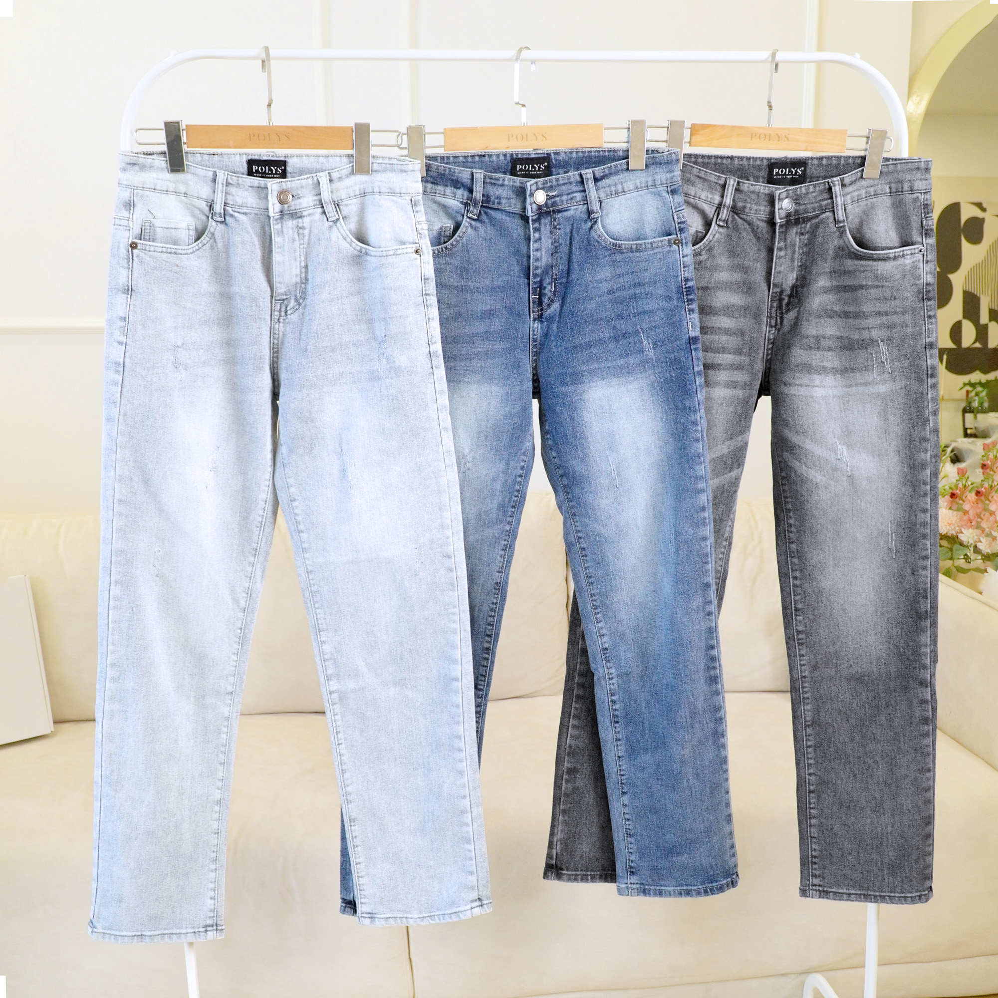 Mô tả Quần jean nam POLYS, co giãn thoáng khí, form straight ống suông, QUẦN JEANS NAM POLYS - 2