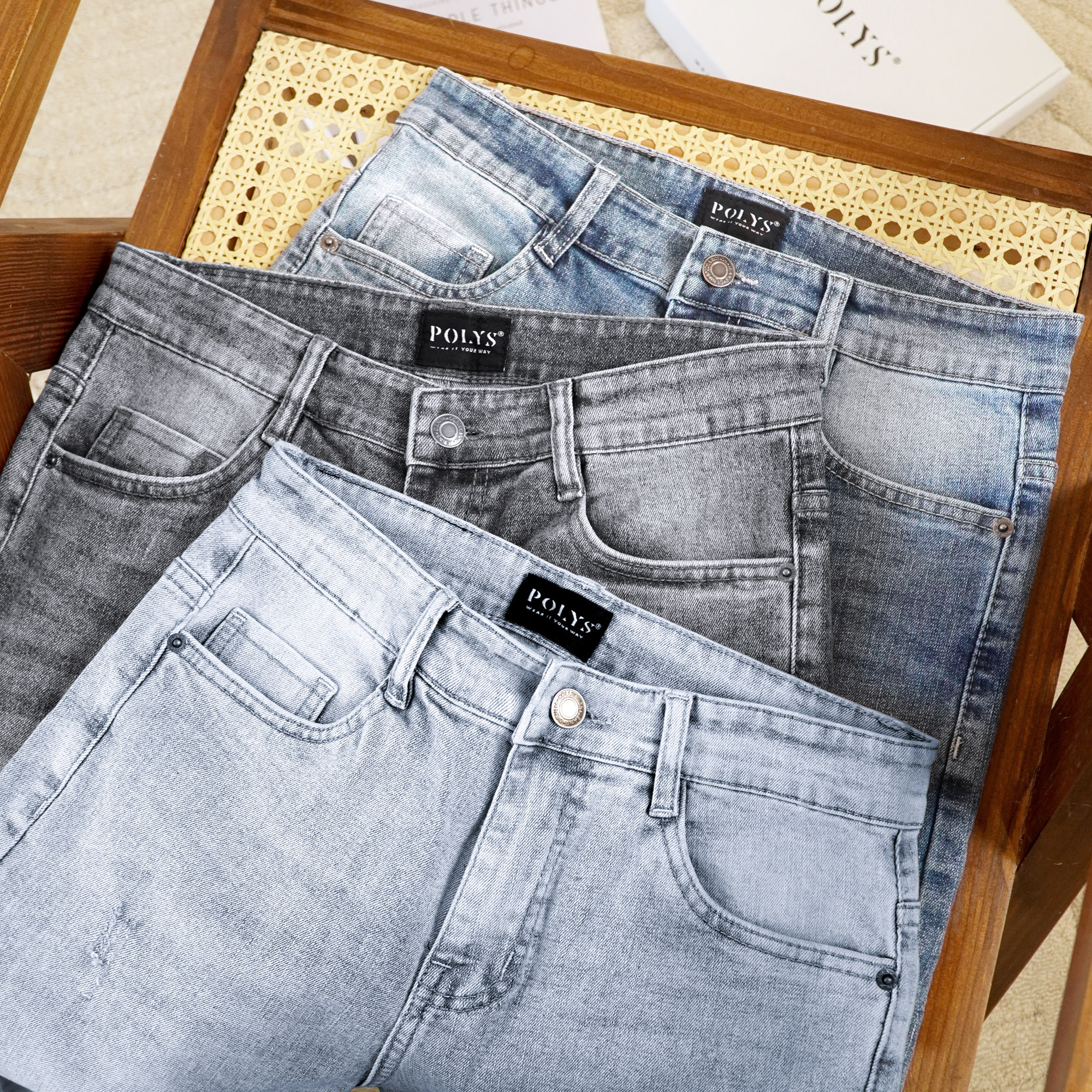 Mô tả Quần jean nam POLYS, co giãn thoáng khí, form straight ống suông, QUẦN JEANS NAM POLYS - 4