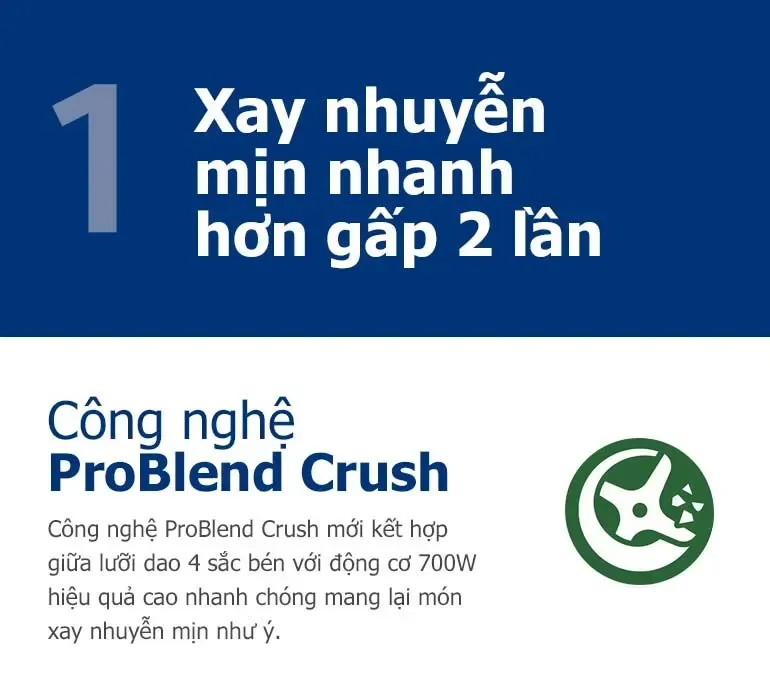 Mô tả Máy xay sinh tố Philips HR2223 HR2223/00 bộ 3 cối xay nhựa, 5 chế độ cài đặt sẵn, nghiền mịn đá - Hàng chính hãng - 2