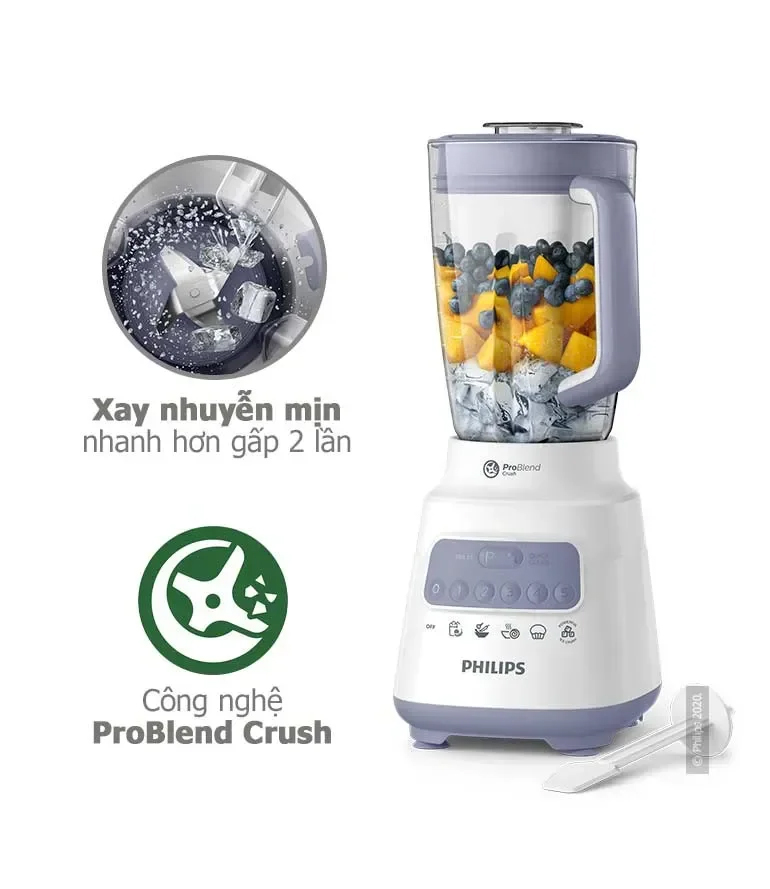 Mô tả Máy xay sinh tố Philips HR2223 HR2223/00 bộ 3 cối xay nhựa, 5 chế độ cài đặt sẵn, nghiền mịn đá - Hàng chính hãng - 3