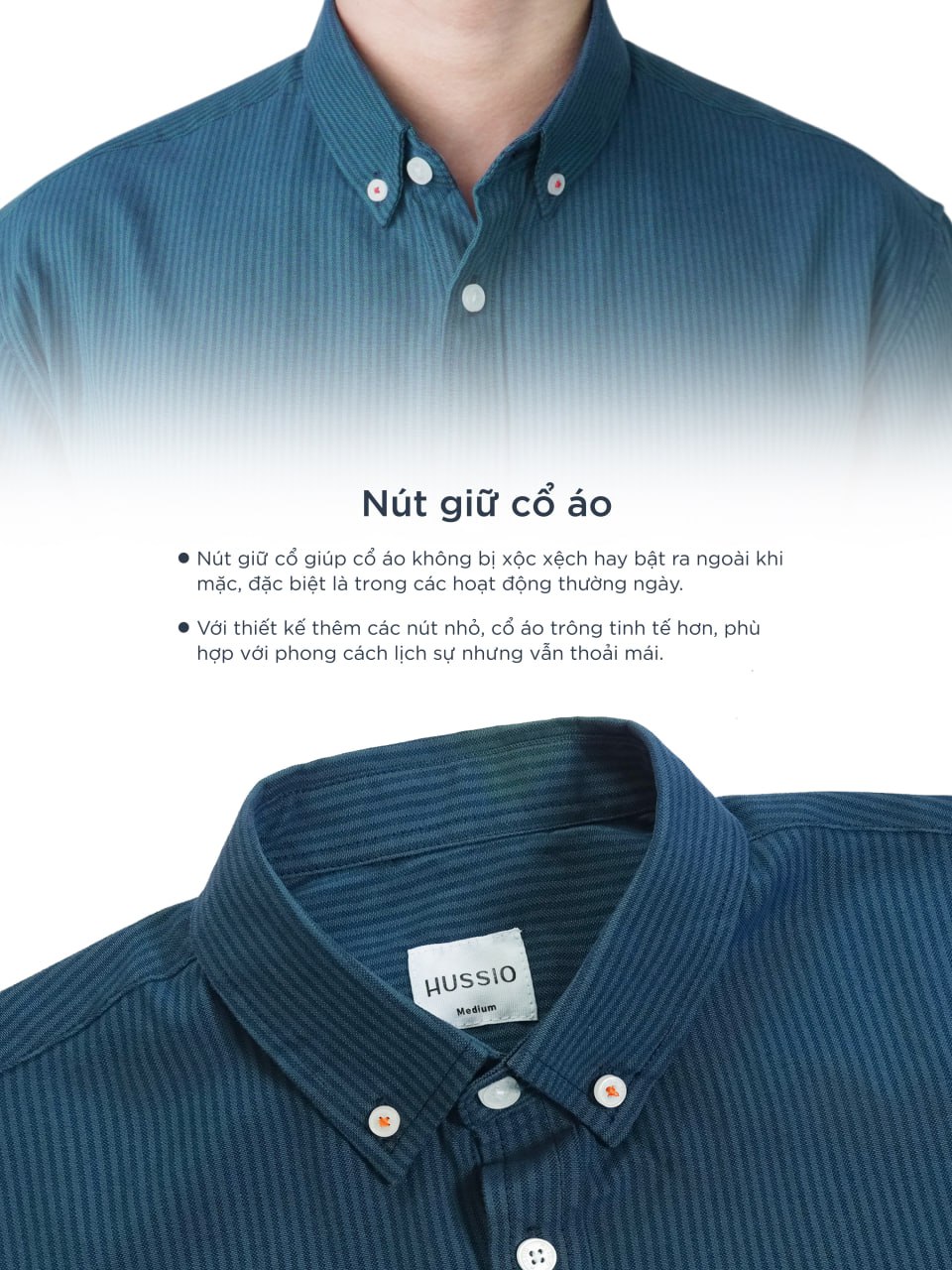 Mô tả Áo sơ mi sọc nam tay ngắn LOGO H SEASON 2 vải Oxford cao cấp, sang trọng, thanh lịch - HUSSIO - 3