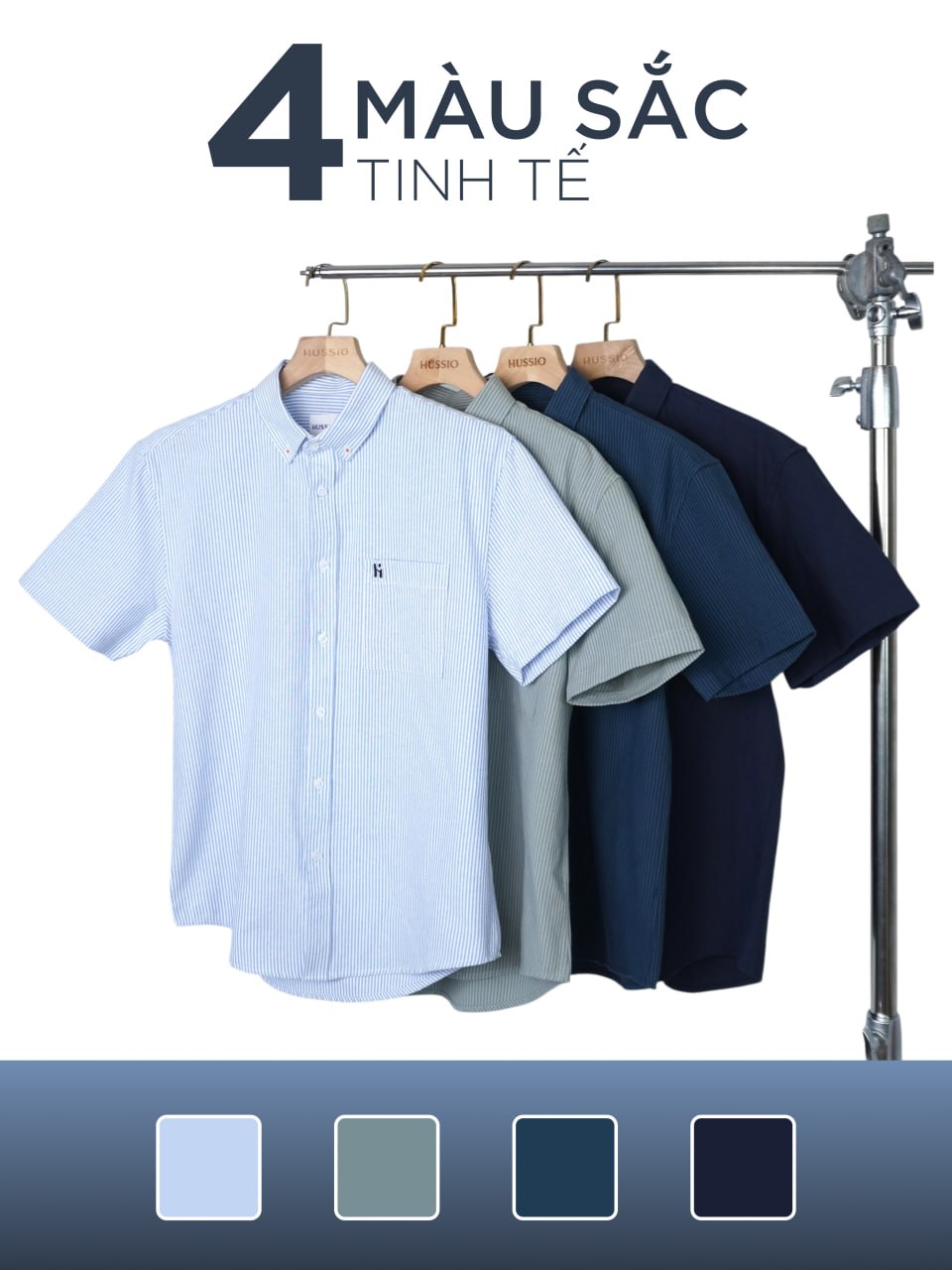 Mô tả Áo sơ mi sọc nam tay ngắn LOGO H SEASON 2 vải Oxford cao cấp, sang trọng, thanh lịch - HUSSIO - 7