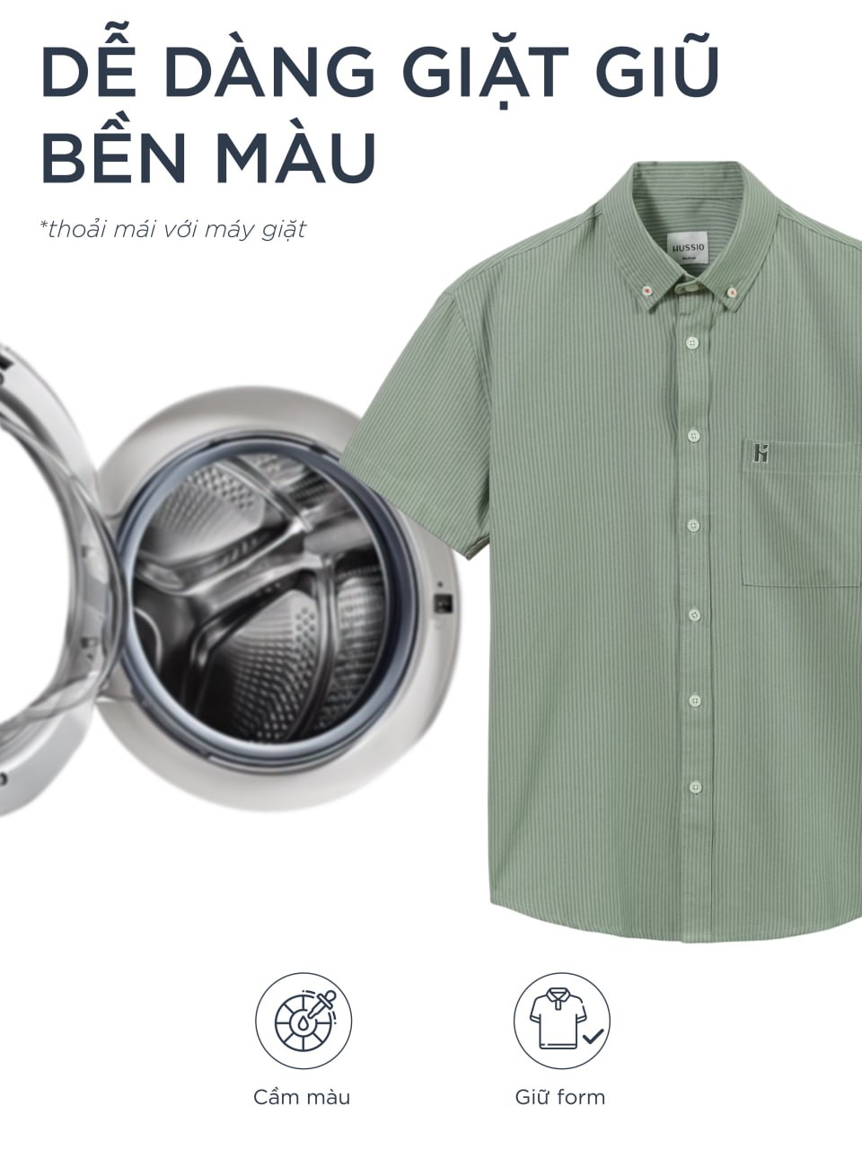 Mô tả Áo sơ mi sọc nam tay ngắn LOGO H SEASON 2 vải Oxford cao cấp, sang trọng, thanh lịch - HUSSIO - 4