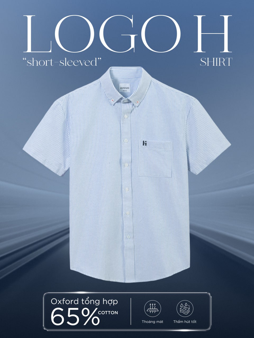 Mô tả Áo sơ mi sọc nam tay ngắn LOGO H SEASON 2 vải Oxford cao cấp, sang trọng, thanh lịch - HUSSIO - 1
