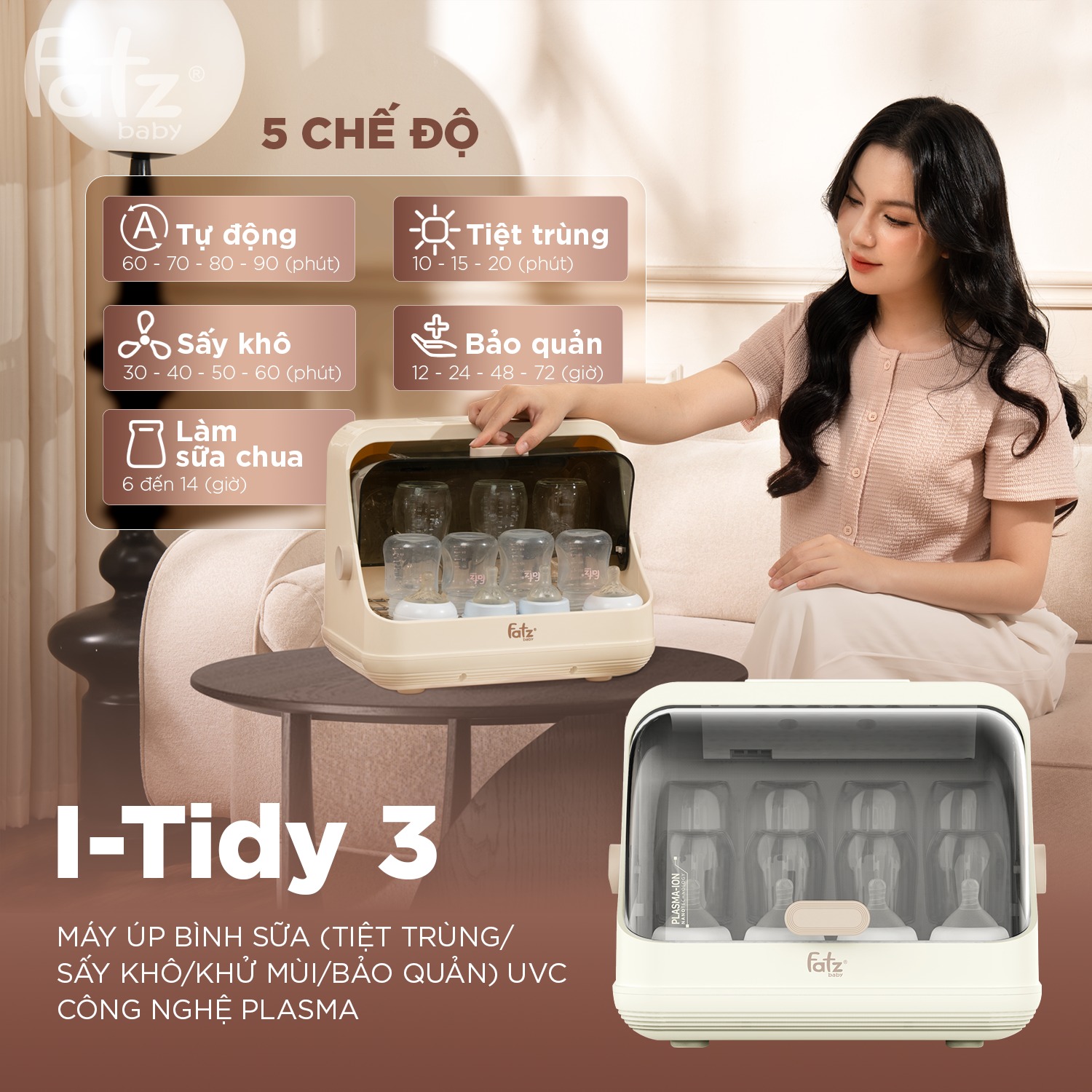 Mô tả Máy úp bình sữa (tiệt trùng/sấy khô/khử mùi/bảo quản) UVC công nghệ PLASMA i-Tidy 3 FATZBABY FB4602HB - 4