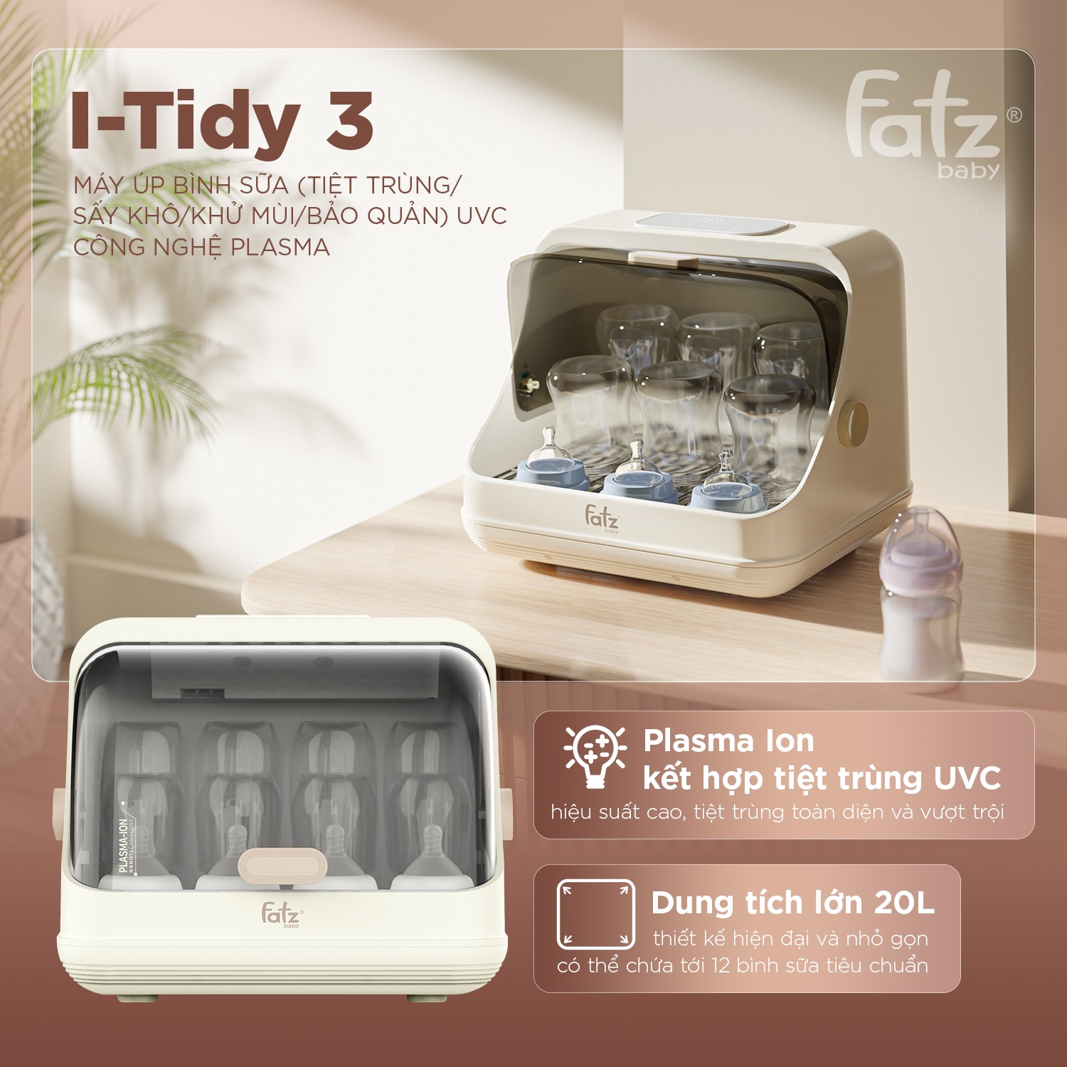 Mô tả Máy úp bình sữa (tiệt trùng/sấy khô/khử mùi/bảo quản) UVC công nghệ PLASMA i-Tidy 3 FATZBABY FB4602HB - 8
