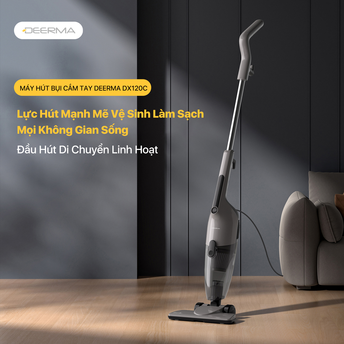 Mô tả Máy hút bụi cầm tay Deerma DX120C đen lực hút 16000pa, công suất 600W phiên bản mới 2025 - Bảo hành 12 tháng - 1