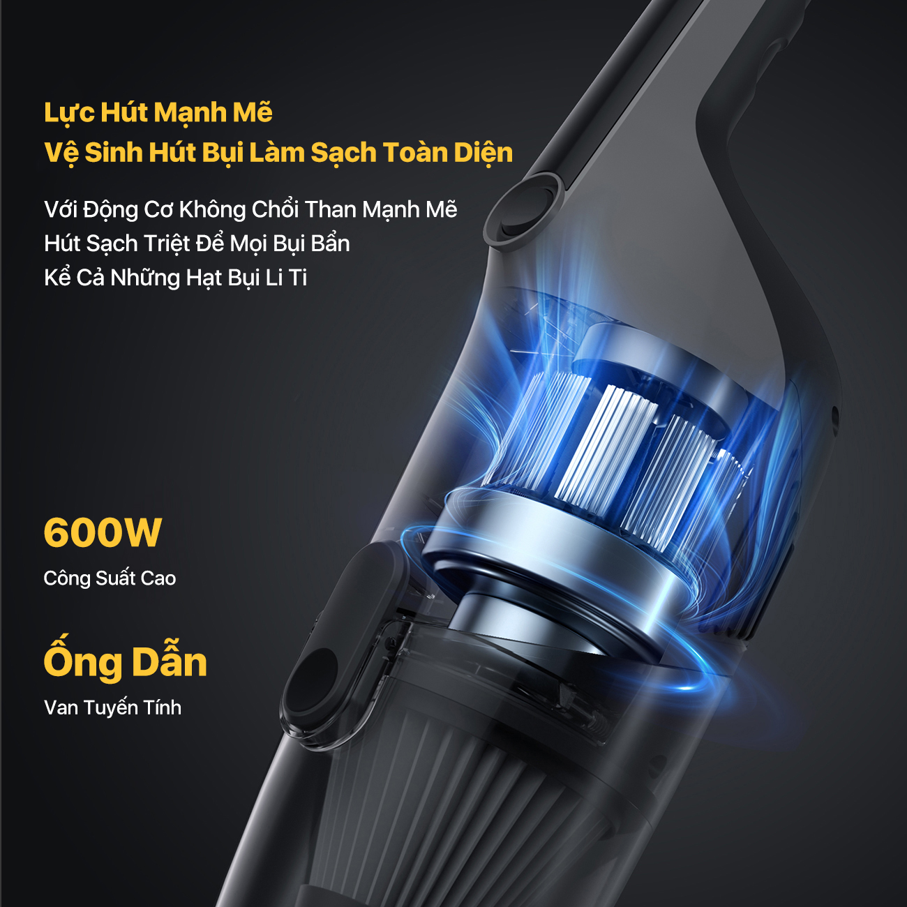 Mô tả Máy hút bụi cầm tay Deerma DX120C đen lực hút 16000pa, công suất 600W phiên bản mới 2025 - Bảo hành 12 tháng - 3